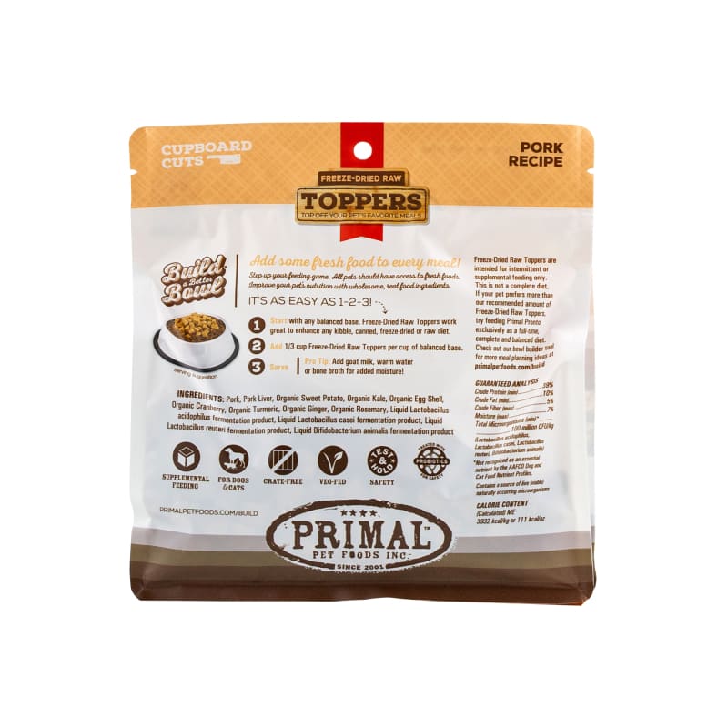 Primal Cupboard Cuts Pork Recipe Freeze-Dried Raw Dog & Cat Food Topper – 2 Size Options for Small & Large Pets | Perfect for Meal Boosting, Training Treats & Picky Eaters