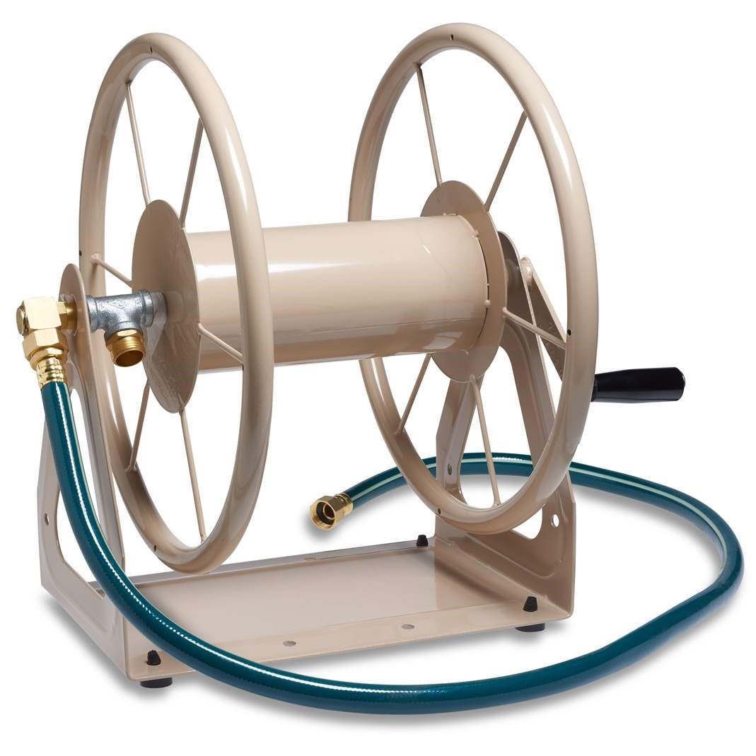 Steel Garden Hose Reel Wall/Floor Mount - Liberty Tan Poly for Outdoor Watering