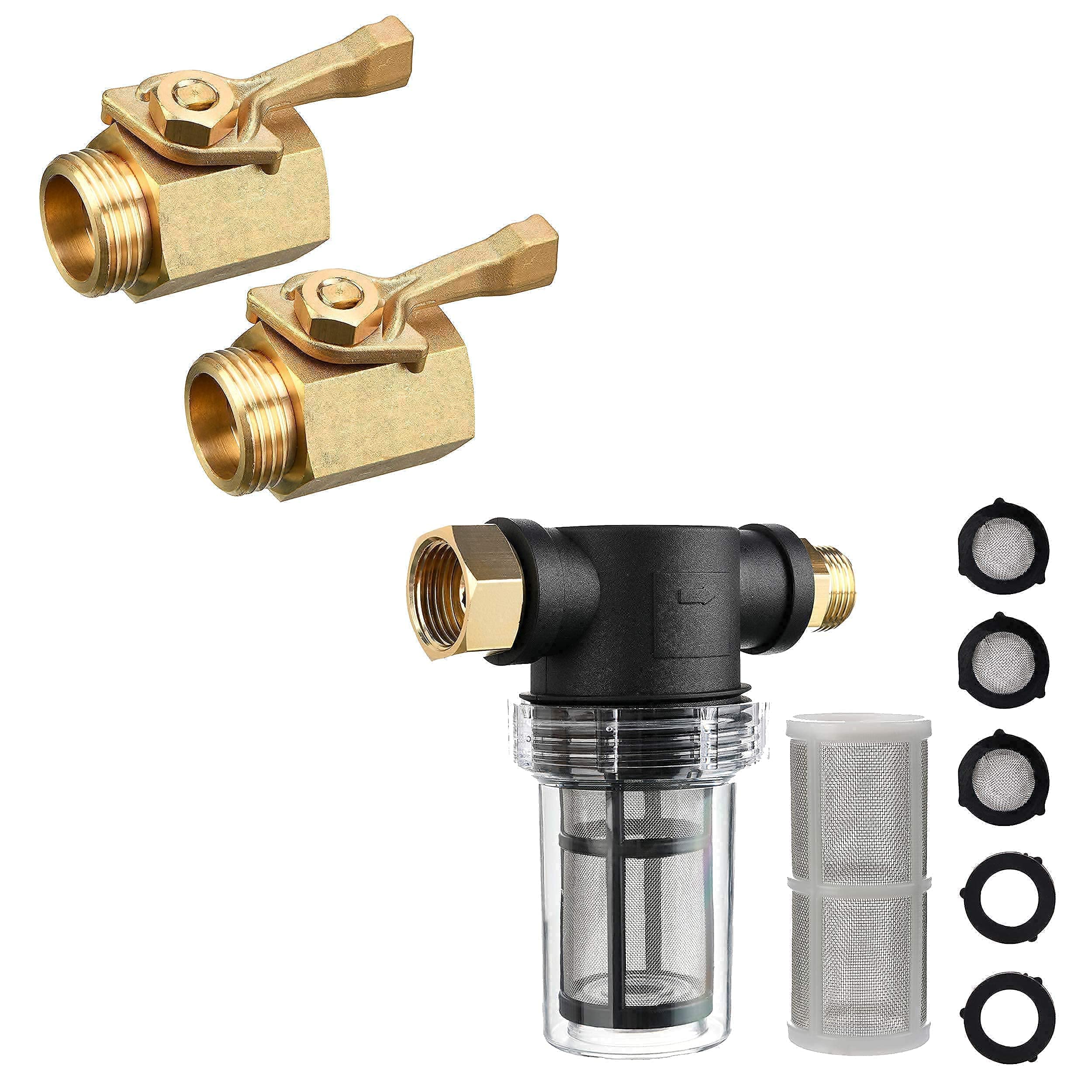 **Heavy Duty Brass Garden Hose Shut Off Valve with Filter - High Pressure Washer Inlet Water Control for Outdoor Cleaning, Gardening, and Car Washing**