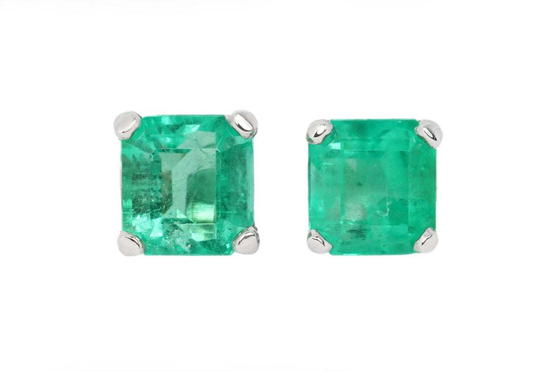 4.09tcw Asscher Cut Emerald Stud Earrings in 14K White Gold | Elegant Jewelry for Women, Wedding Gift, Anniversary Present, Special Occasion Accessories