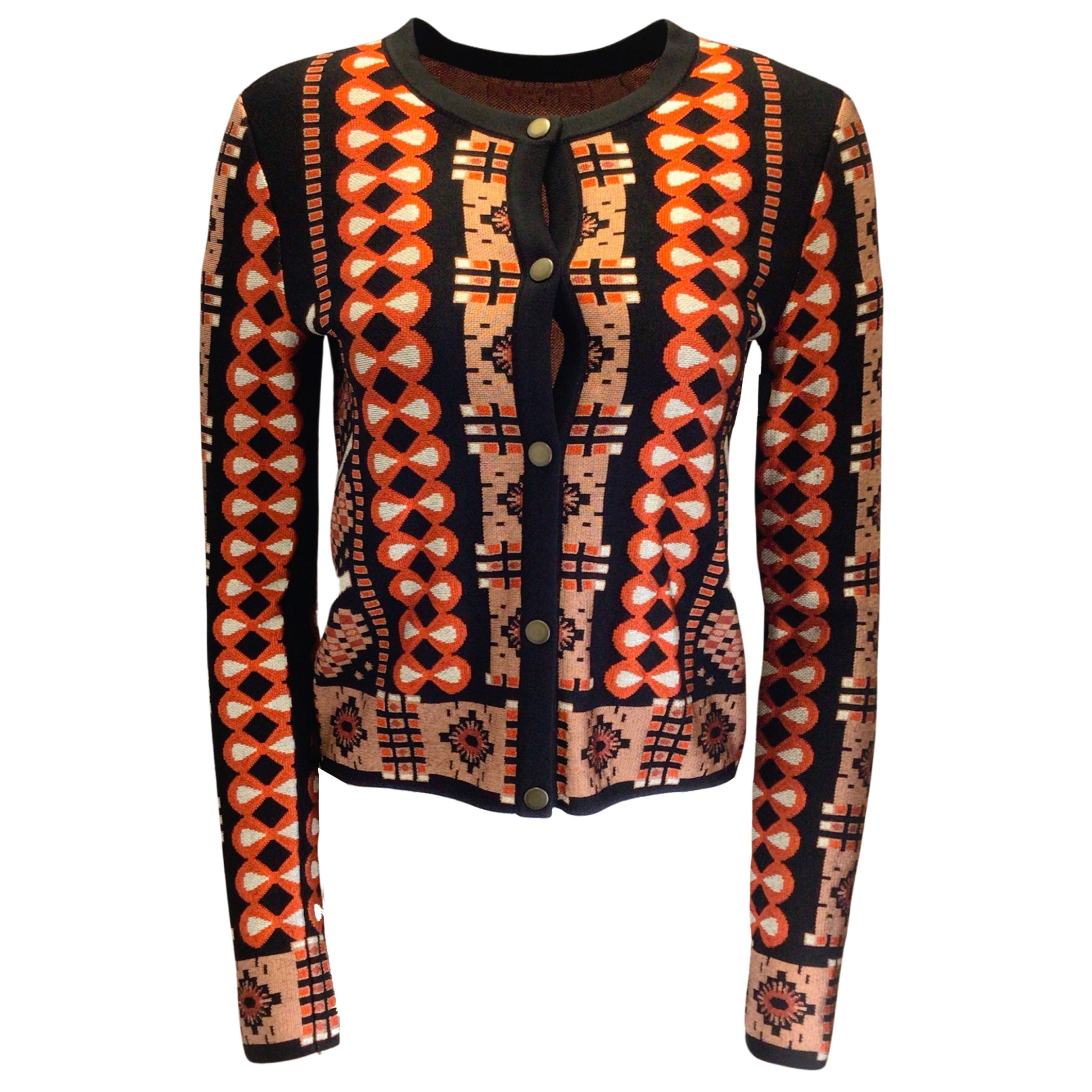 Alaia Black & Red Geometric Jacquard Cardigan Sweater for Women - Stylish Knitwear for Fall & Winter Fashion, Office Wear & Casual Outfits