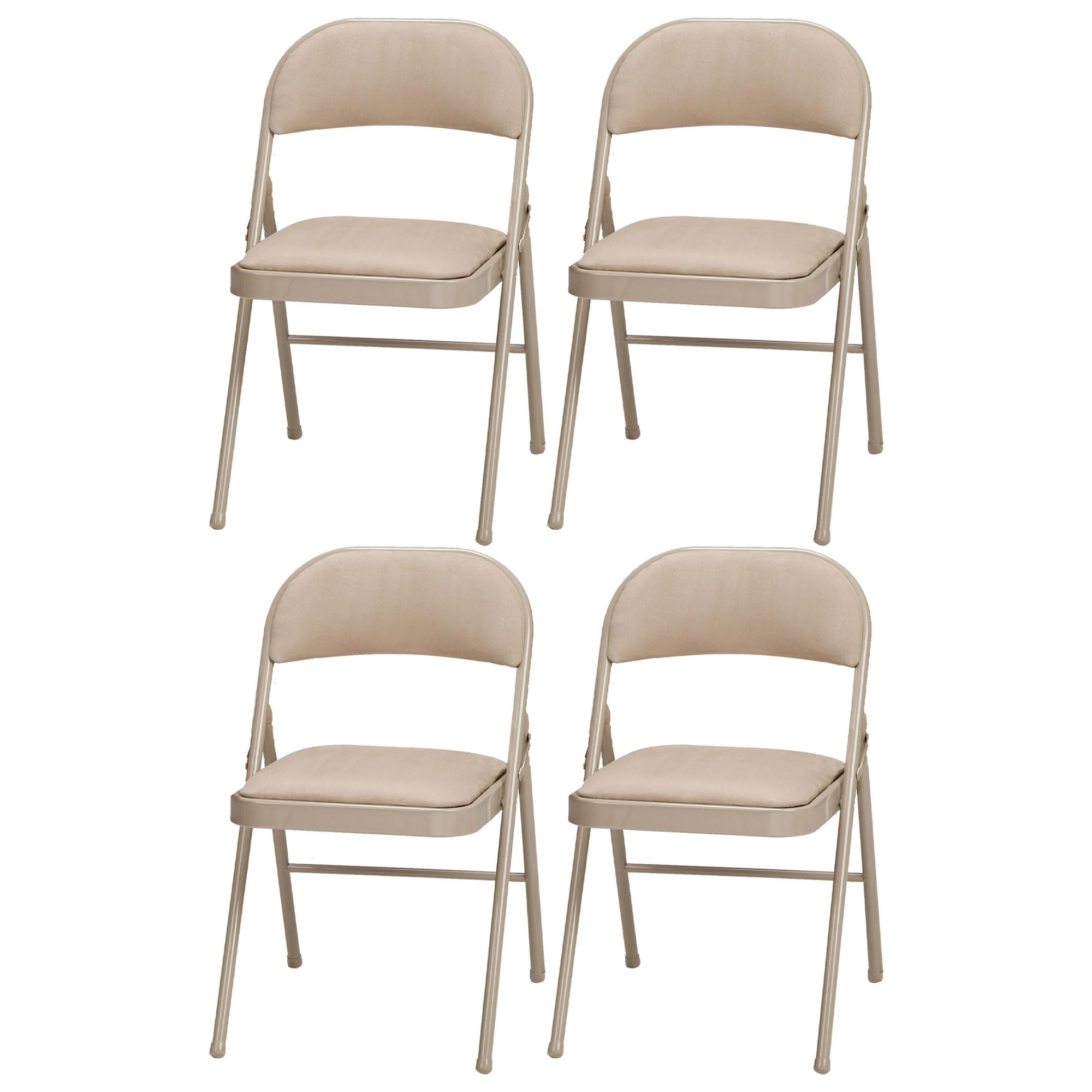 MECO 4 Pack Padded Folding Chairs with Cushions - Sand Colored Fabric Foldable Chairs for Indoor Outdoor Use - Perfect for Camping, Picnics, Parties, and Home Decor