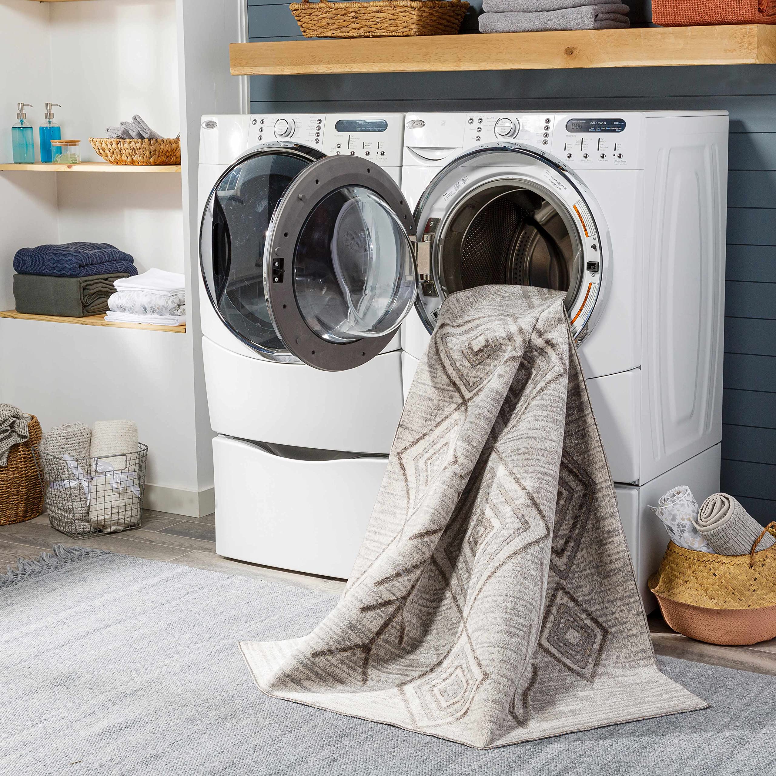Hauteloom Kericho Machine Washable Area Rug - Soft & Durable for Living Room, Bedroom - Brown & Gray - 6'7