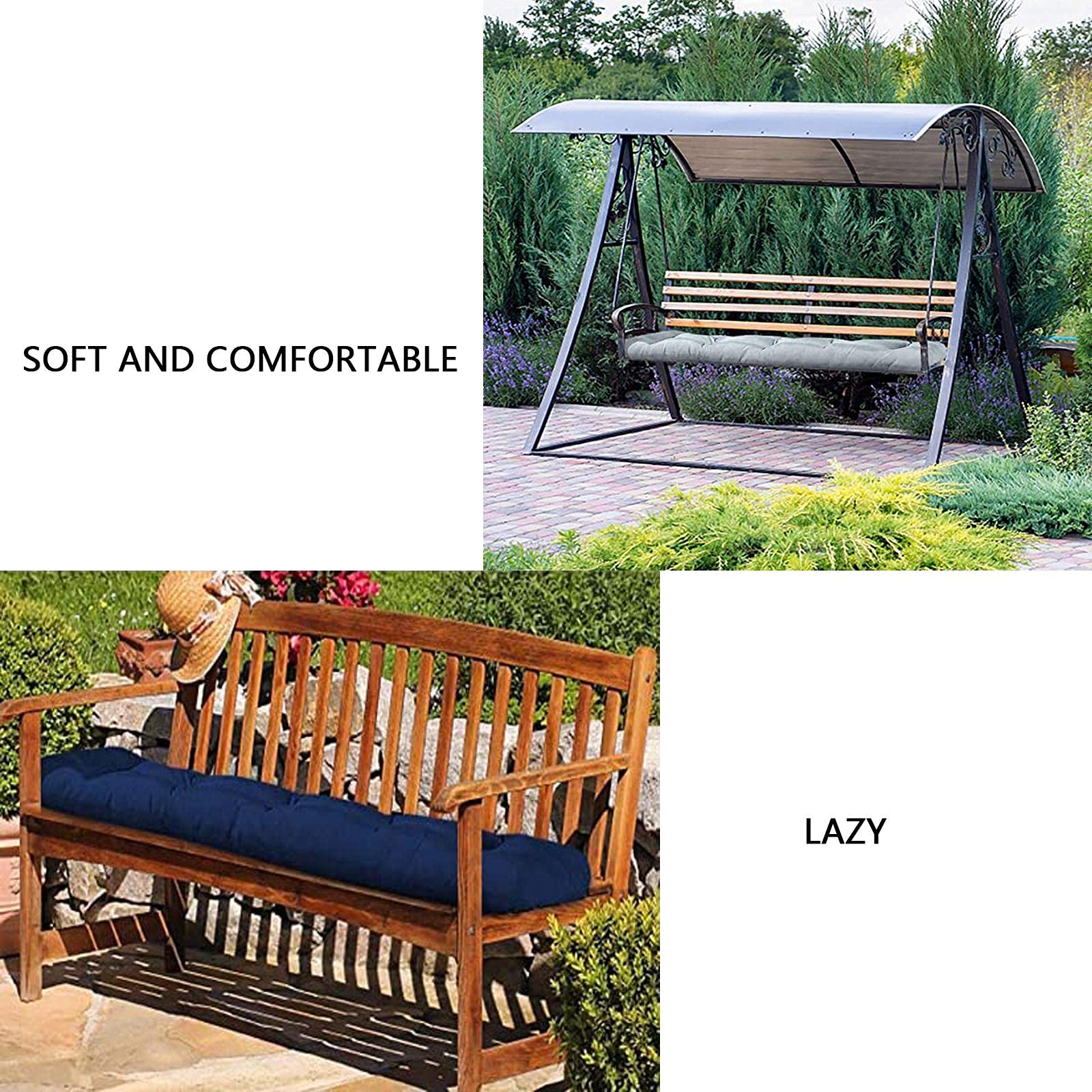 Outdoor/Indoor Garden Patio Bench Cushion - Thick Non-Slip Rectangle Chaise Lounge Chair Pad for Sun Lounger, Lawn & Dining - Navy Blue | Perfect for Backyard, Poolside & Patio Relaxation