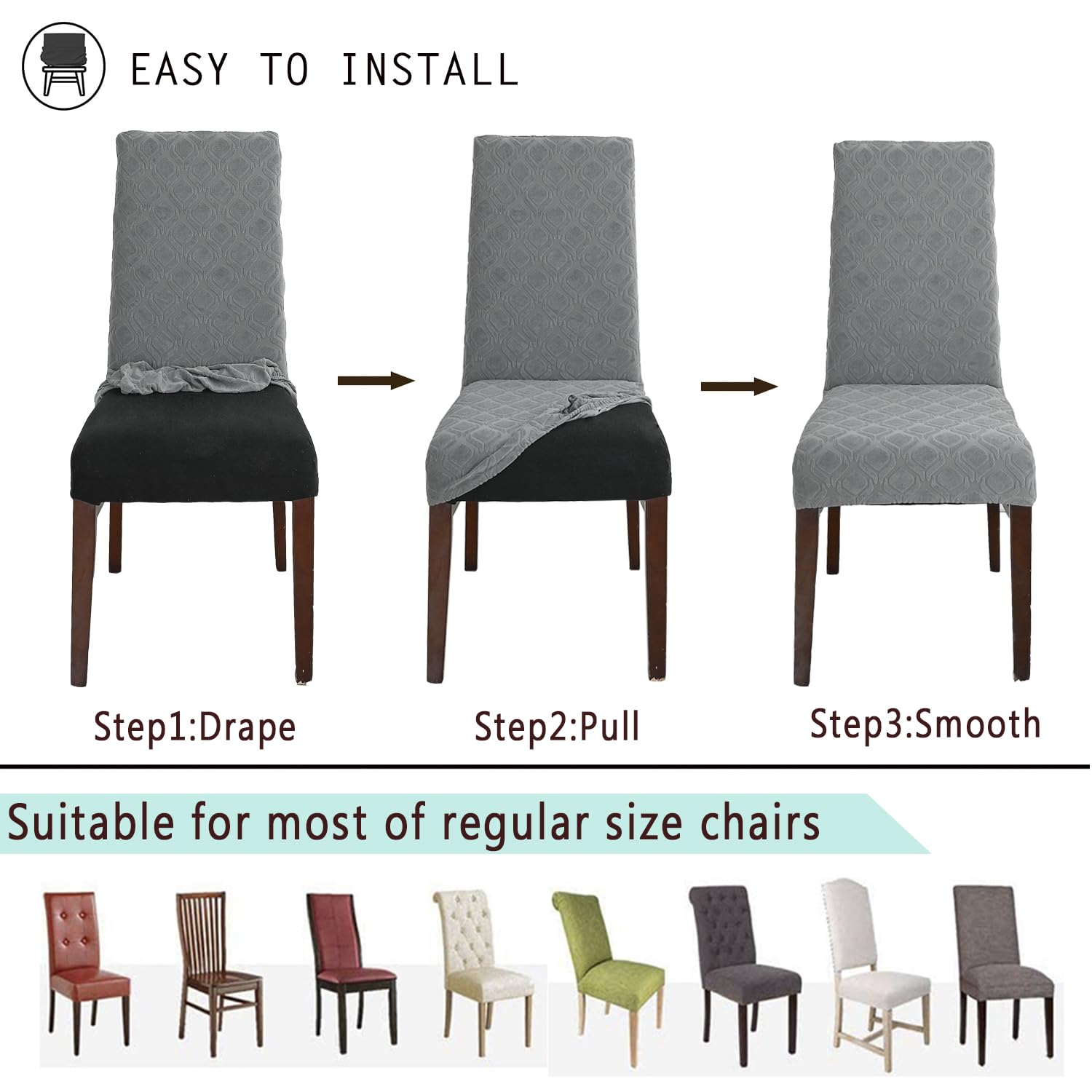 2023 Newest Jacquard High Stretchy Dining Chair Covers - Washable & Removable Kitchen Chair Slipcovers, Set of 4 (Navy Blue) - Perfect for Dining Room, Restaurant & Home Decor Protection
