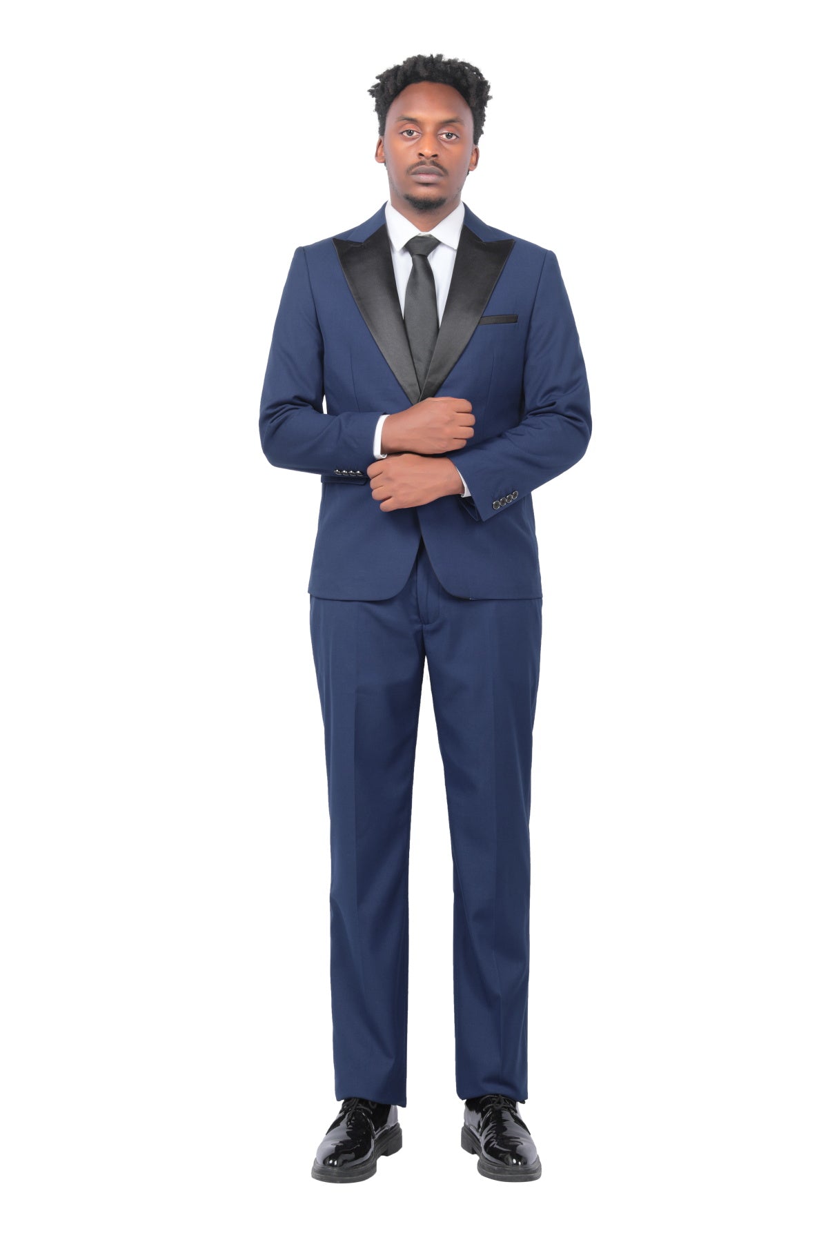 Men's Single Breasted 2 Piece Tuxedo Suit - Navy Blue Formal Wear for Weddings, Prom & Special Occasions | Slim Fit Business Suit