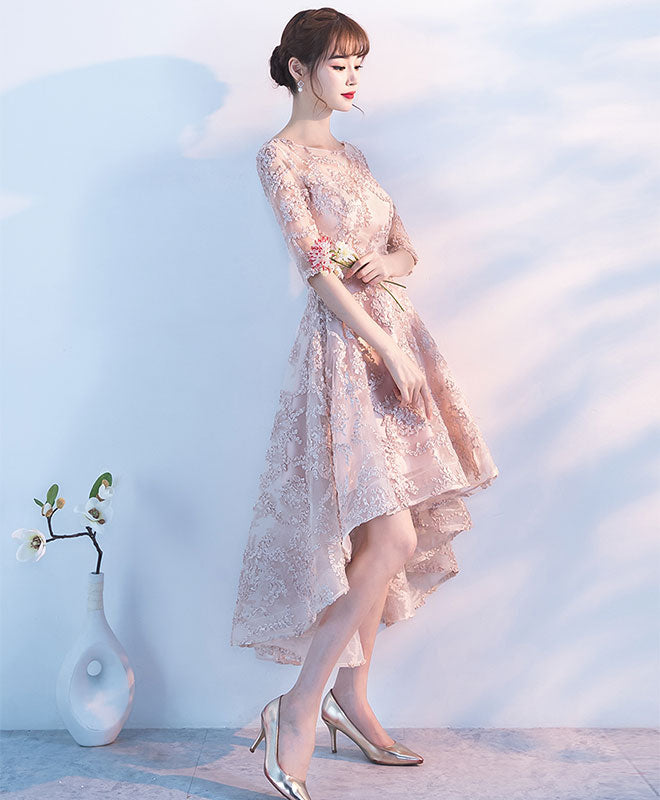 Elegant Champagne High Low Prom Dress with 1/2 Sleeves - Perfect for Homecoming, Party & Special Occasions