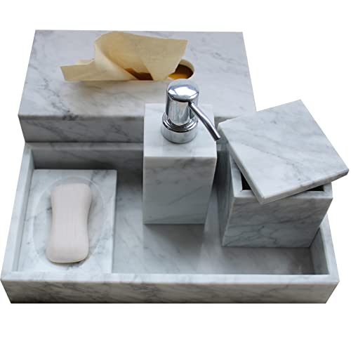 Premium Natural Stone Bathroom Accessory Set - 6-Piece Luxury Spa Collection with Soap Dispenser, Toothbrush Holder, Drinking Glass, Soap Dish & Tissue Box | Elegant Home Decor for Modern Bathrooms, Spa Retreats & Guest Suites