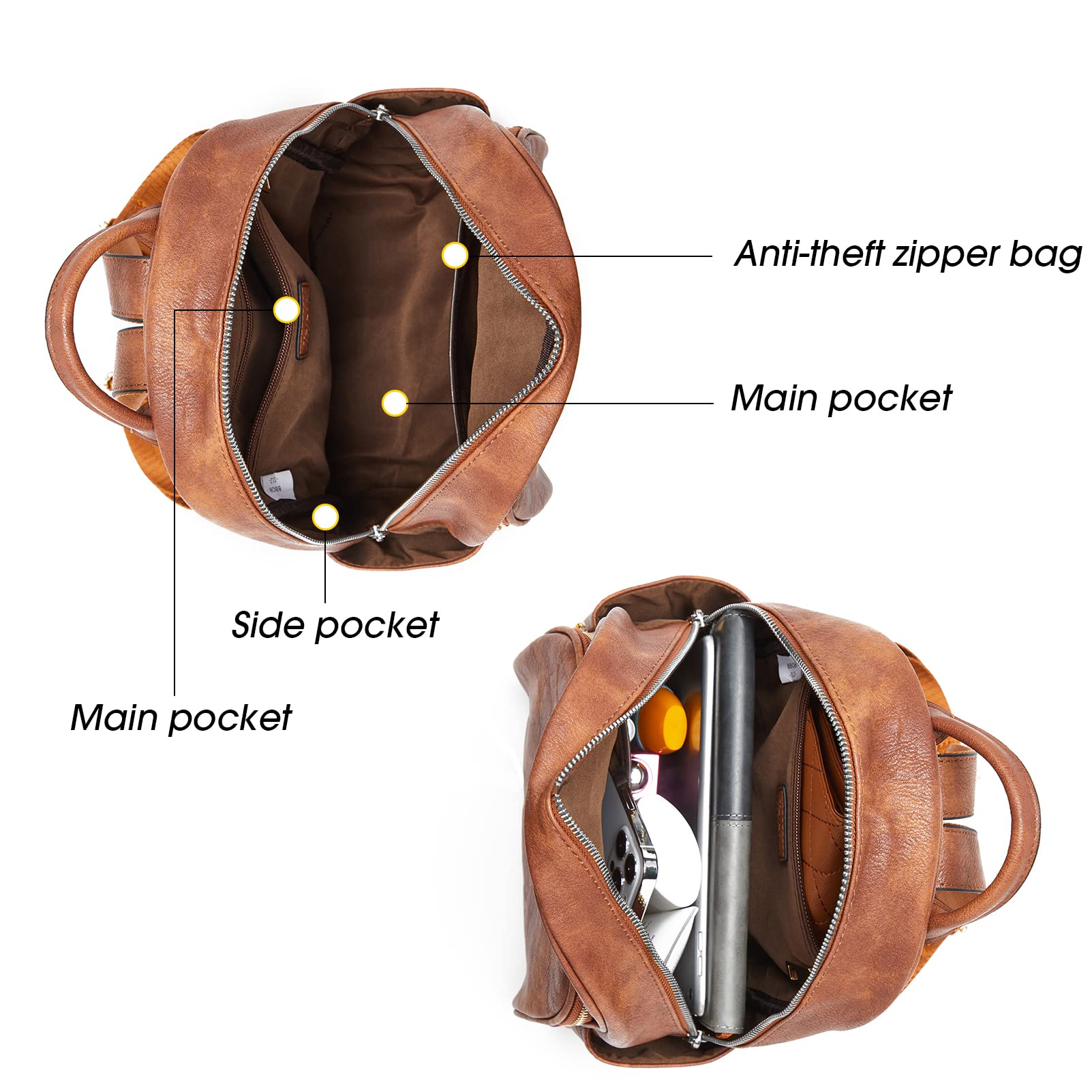 Telena Small Leather Backpack Purse for Women & Girls - Cute Mini Travel Shoulder Bag for School, Work, Shopping & Daily Use