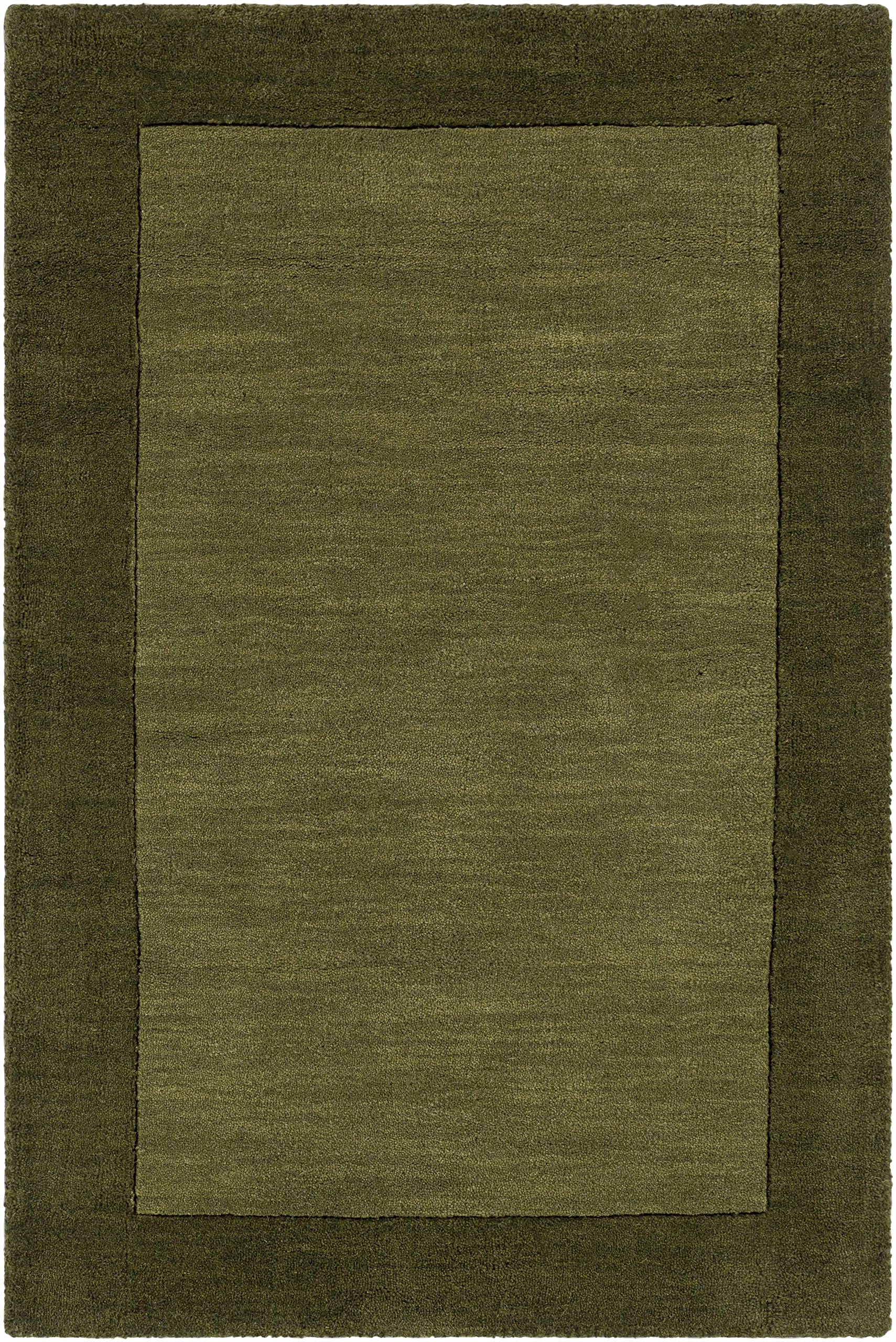 Premium Hauteloom Cylinder Wool Area Rug for Living Room & Bedroom - Solid Green with Border - Soft & Durable 5' x 8' - Perfect for Cozy Home Decor, Family Gatherings & Relaxation
