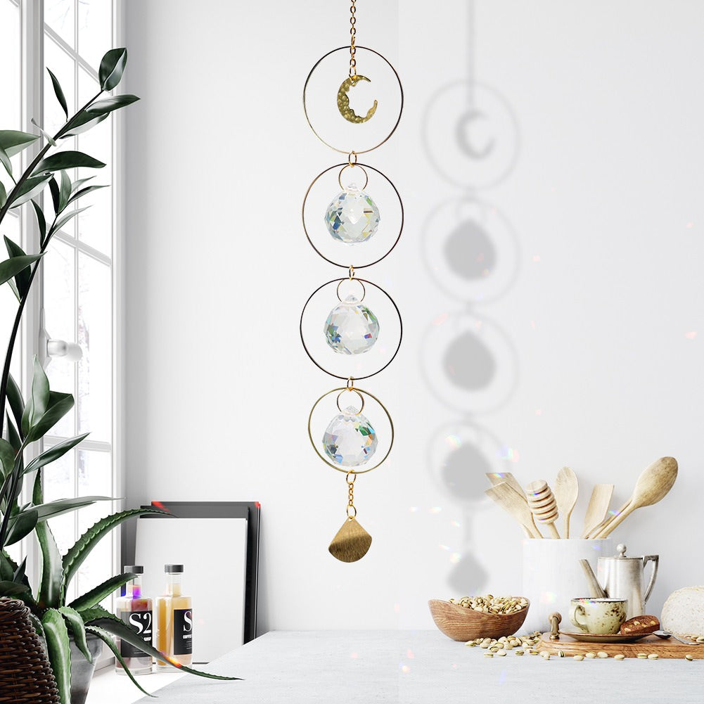 Bronze Moon Chain Crystal Suncatcher - Handmade Boho Window Decor for Home & Garden, Perfect for Bedroom, Living Room, and Outdoor Spaces