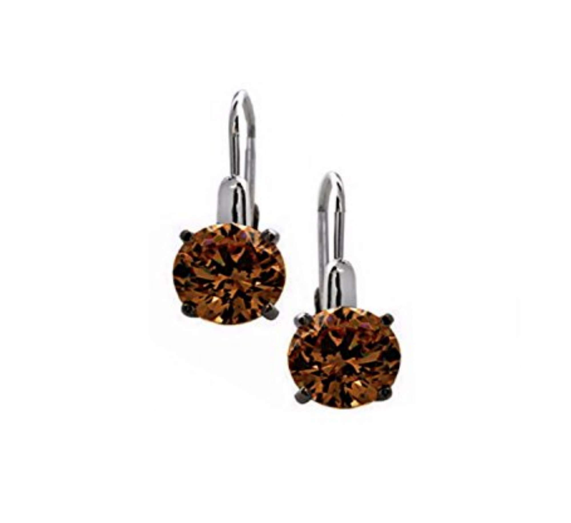 Brandy Diamondorables 14K White Gold & Silver Chocolate Brown Solitaire Leverback Earrings - 6.00 CTW Luxury Jewelry for Women, Perfect for Weddings, Parties & Special Occasions