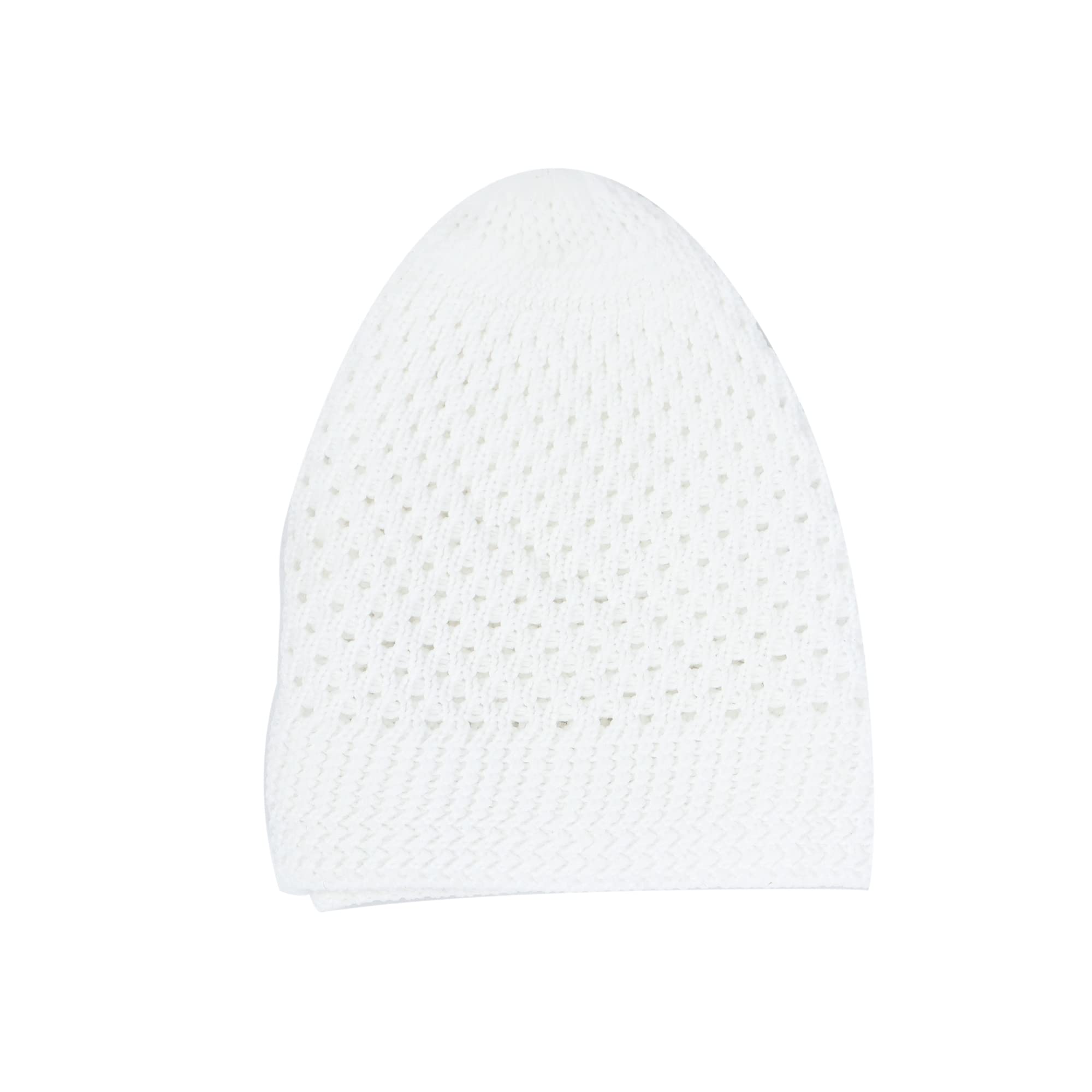 White Open-Weave Nylon Stretchy Kufi Hat - Breathable Skull Cap Beanie for Men & Women - Perfect for Prayer, Sports & Outdoor Activities