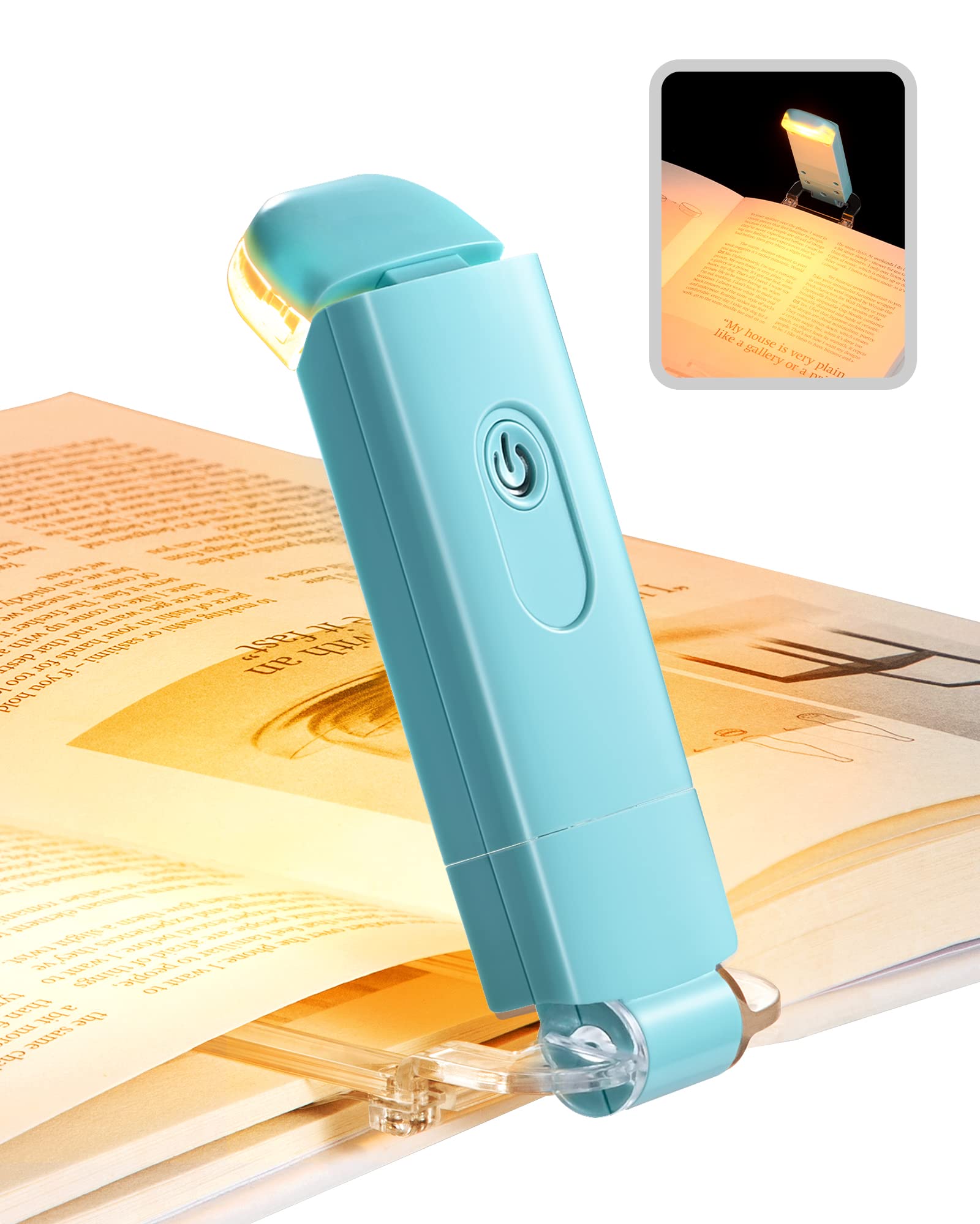DEWENWILS USB Rechargeable Book Light with Adjustable Brightness - Amber Glow & Blue Light Blocking LED Clip-On Reading Light for Kids & Adults | Perfect for Bedtime Reading, Travel & Study (Blue)