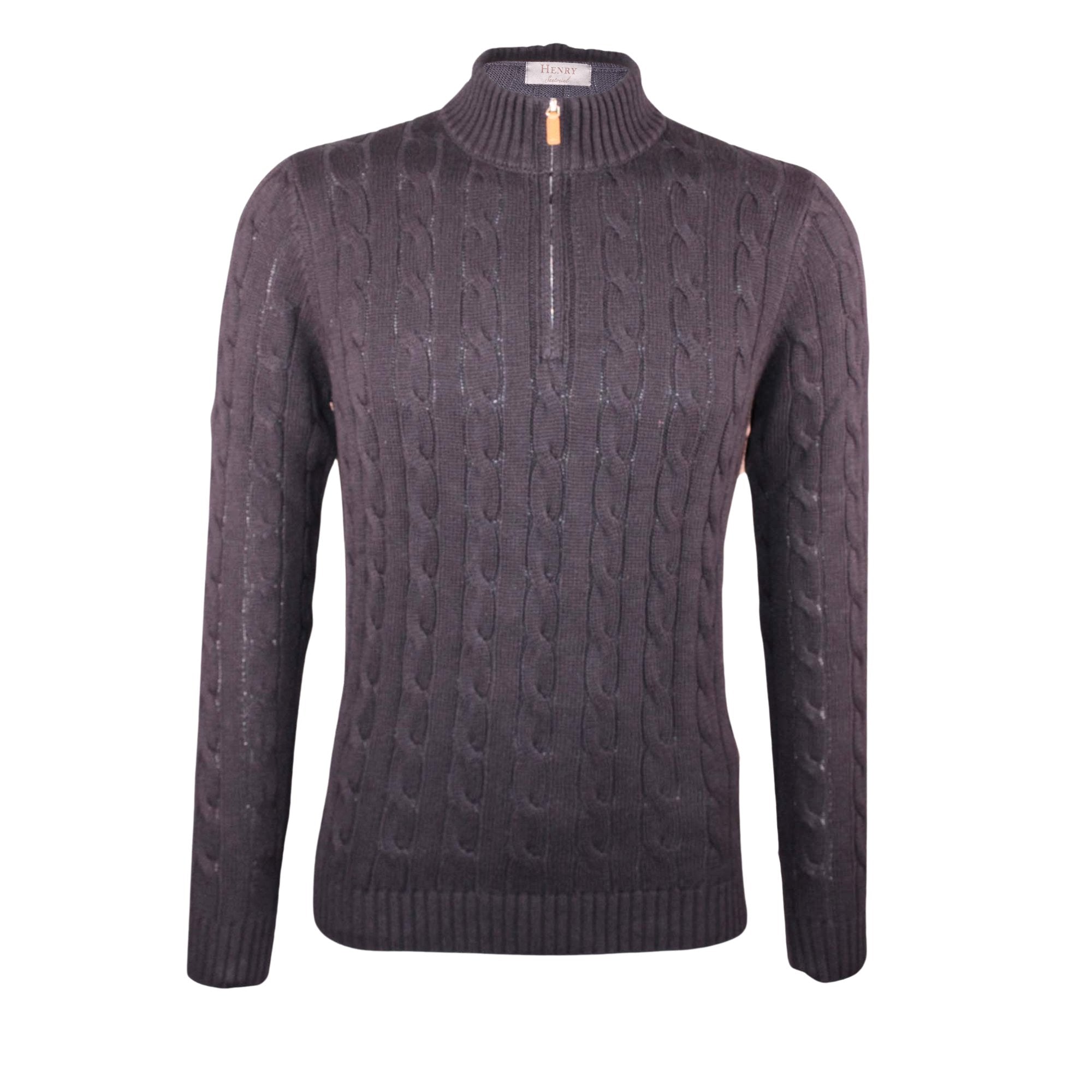 HENRY SARTORIAL Men's Quarter Zip Sweater - Navy Blue Pullover for Casual & Business Wear | Office, Outdoor & Travel Comfort