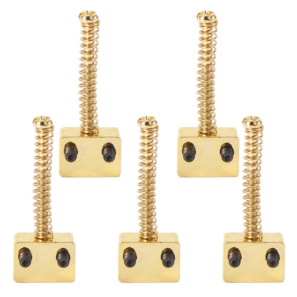 5Pcs 5-String Bass Guitar Bridge Saddles with Springs & Screws - Gold Plated Electric Guitar Replacement Parts for Jazz, Rock & Metal Performances