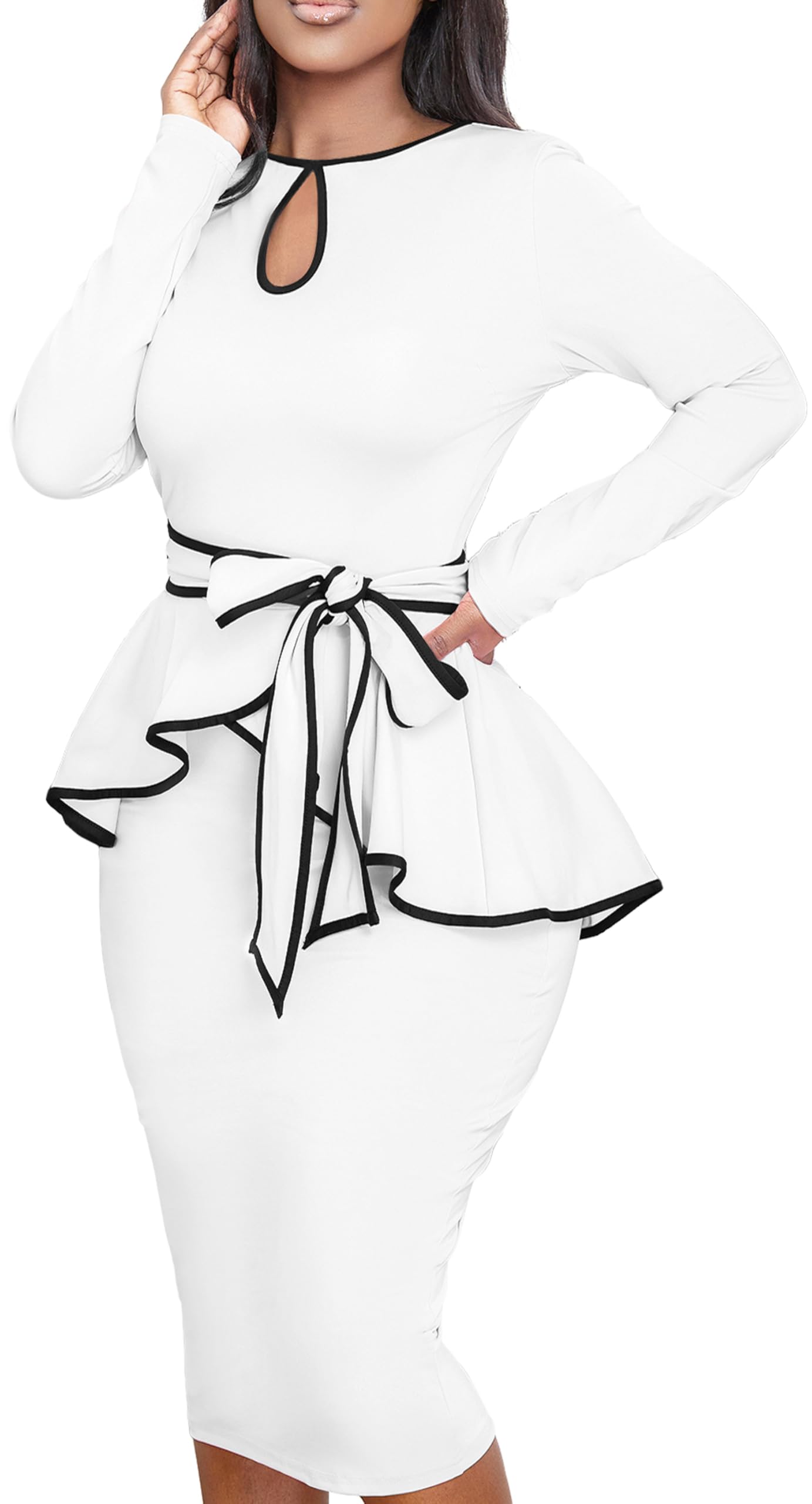 Elegant Peplum Dresses for Women - Business Casual Knee-Length Vintage Bodycon Dress for Office, Party & Date Night | Flattering Fit & Retro Style