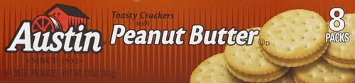 Austin Sandwich Crackers - Peanut Butter Filled Snack Crackers, 11oz Tray (8 Packs) | Single Serve Office Snacks & Kids Lunch Box Treats | Perfect for School, Work & On-the-Go Snacking