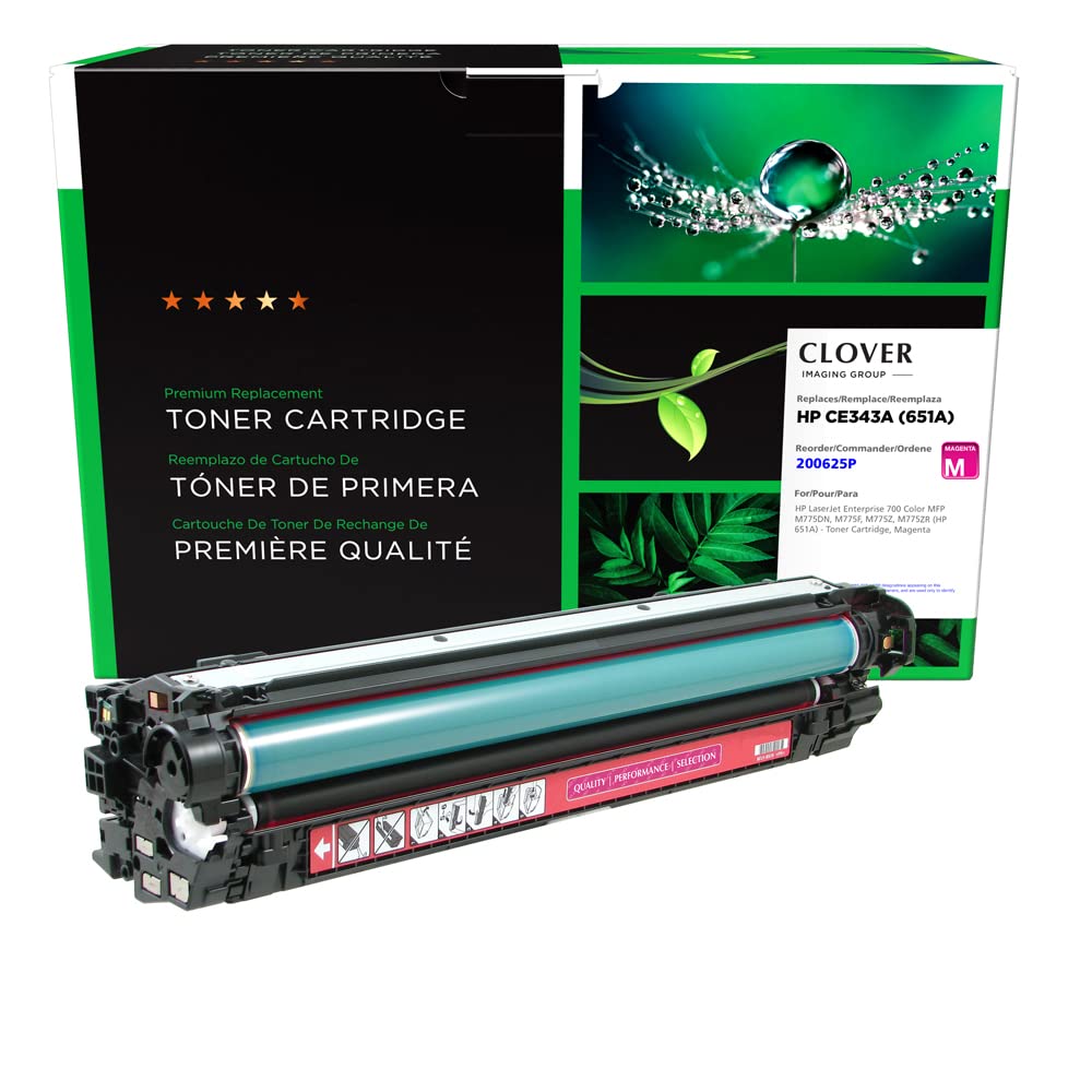 High-Quality Clover Remanufactured Magenta Toner Cartridge Replacement for HP CE343A/651A - Compatible with HP Printers | Perfect for Home & Office Printing Needs