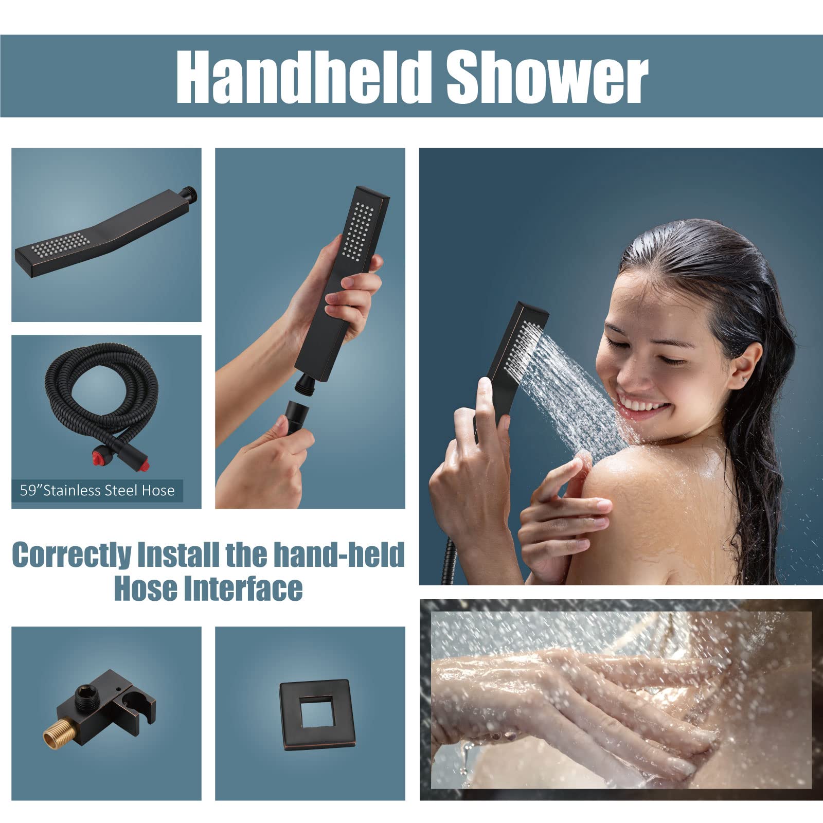 Aolemi 10 Inch Wall Mount Shower Faucet Set - Oil Rubbed Bronze Rain Shower System with Handheld Spray, Rough-in Valve & Trim Kit | Bathroom Shower Combo for Luxurious Spa Experience at Home