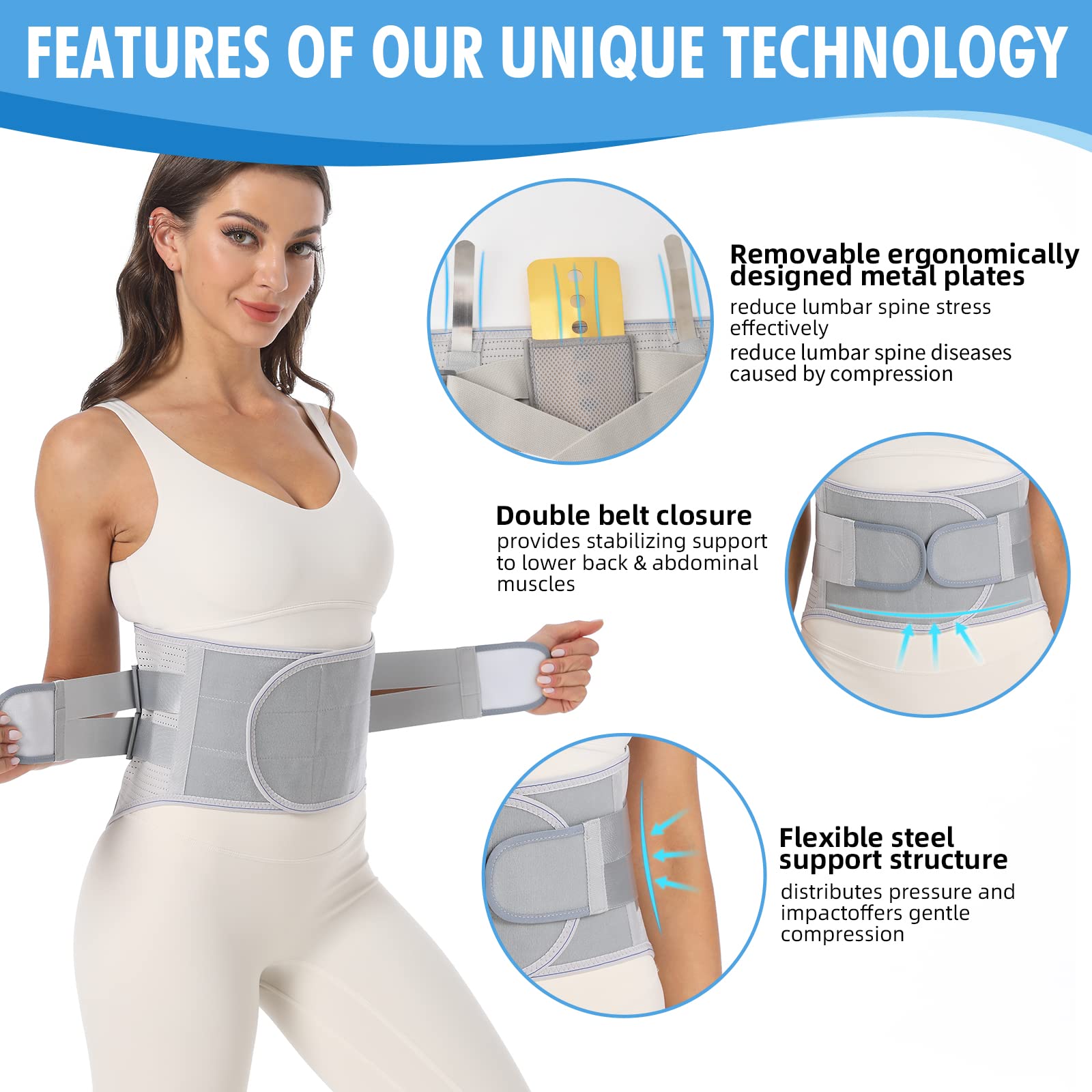 Lower Back Brace for Pain Relief - Adjustable Back Support Belt for Men & Women, Herniated Disc & Sciatica Relief with Removable Stays - 2 Hardness Levels (XX-Large, Grey) - Ideal for Office Work, Heavy Lifting & Post-Surgery Recovery
