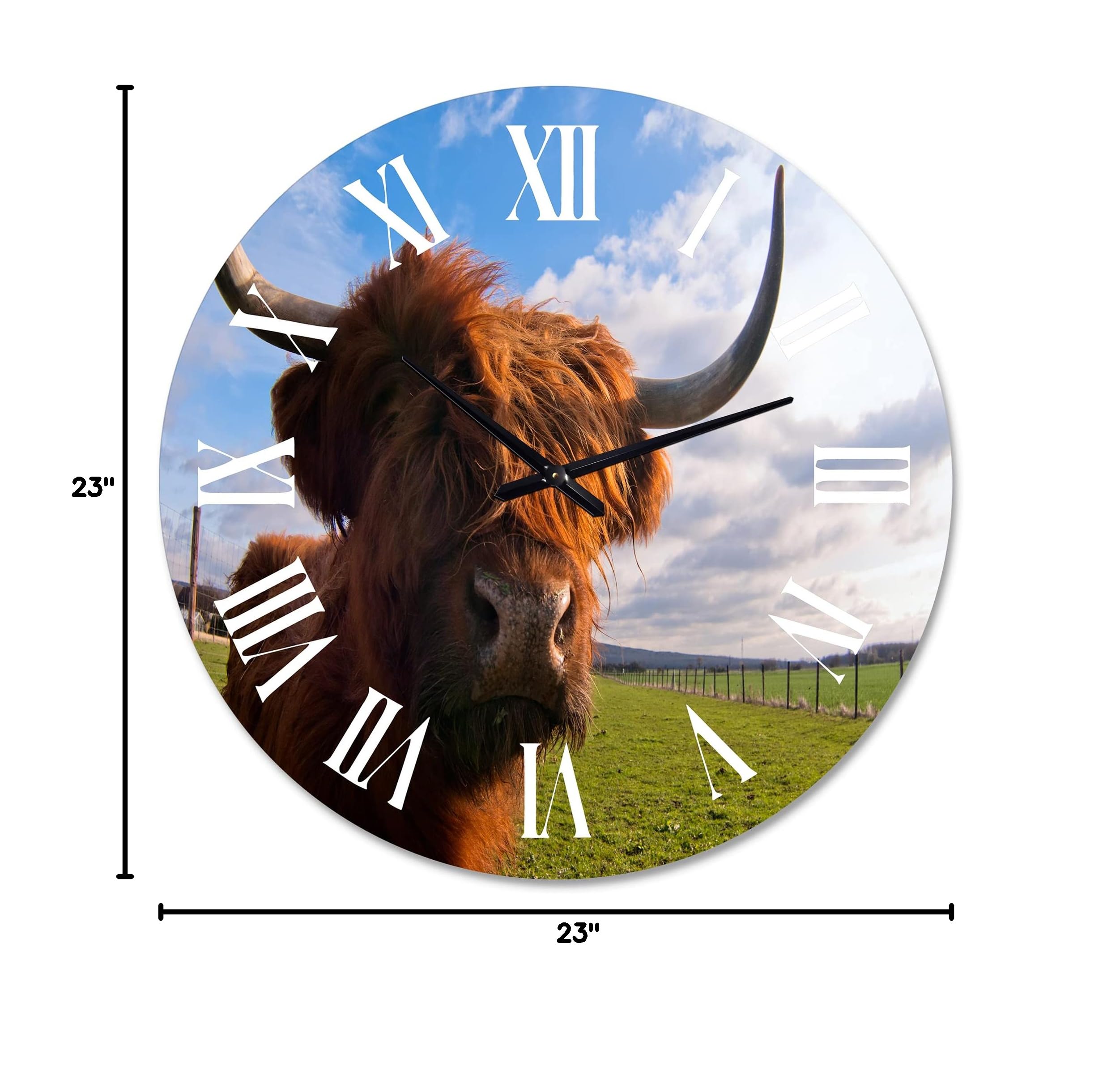 DesignQ Farmhouse Wall Clock 'Portrait of A Yak' - Large Rustic Animal Wall Clock for Home, Office & Cabin Decor - Perfect for Living Room, Bedroom or Country Style Interior Design