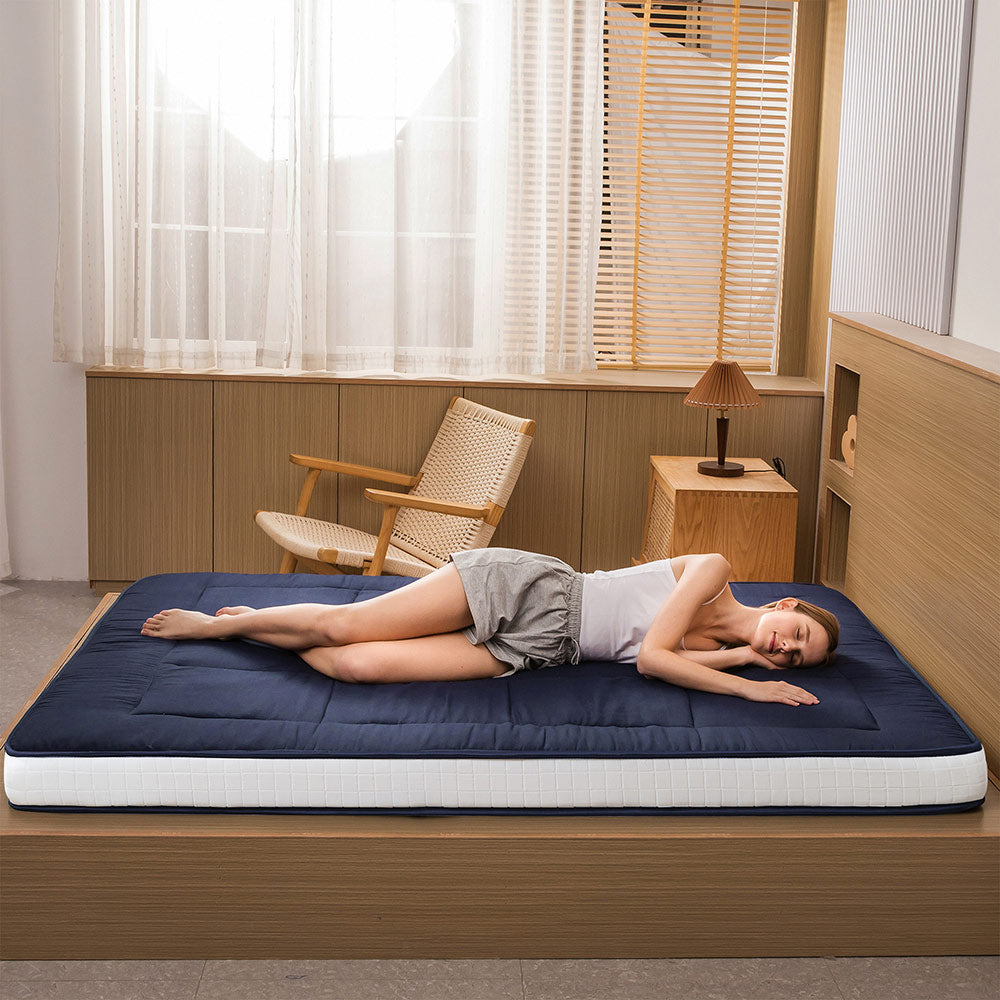 MAXYOYO 6-Inch Extra Thick Floor Futon Mattress - Japanese Style Square Quilted Tatami Bed in Navy Blue | Perfect for Small Spaces, Guest Rooms & Minimalist Home Decor