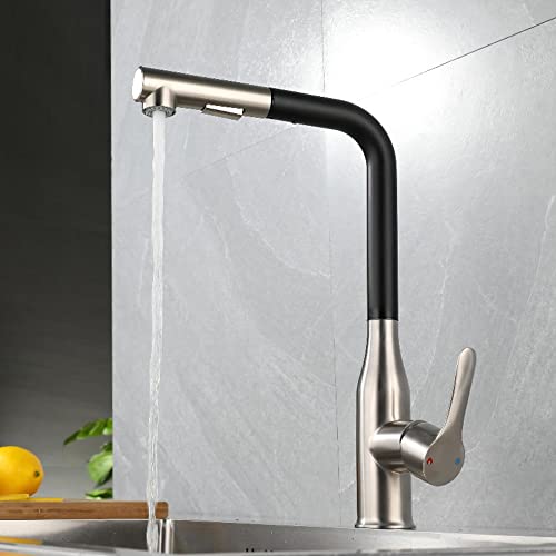 Stainless Steel Pull Out Kitchen Sink Faucet - Single Handle Hot & Cold Water Mixer in Black/Grey | Perfect for Washing Dishes, Filling Pots & Cleaning Vegetables