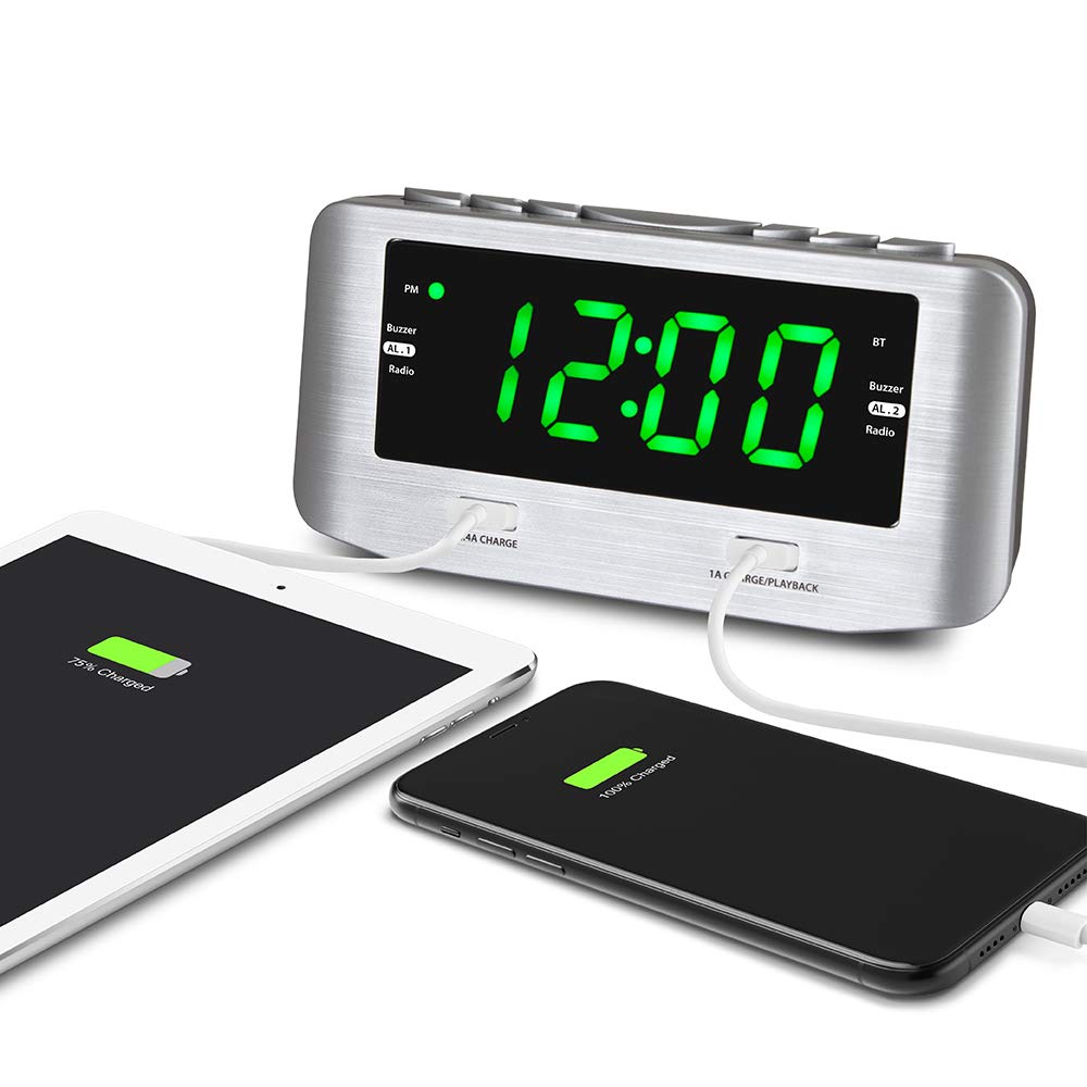 HANNLOMAX HX-146CR Digital Alarm Clock Radio with Bluetooth, PLL FM Radio, Dual Alarm, 1.2