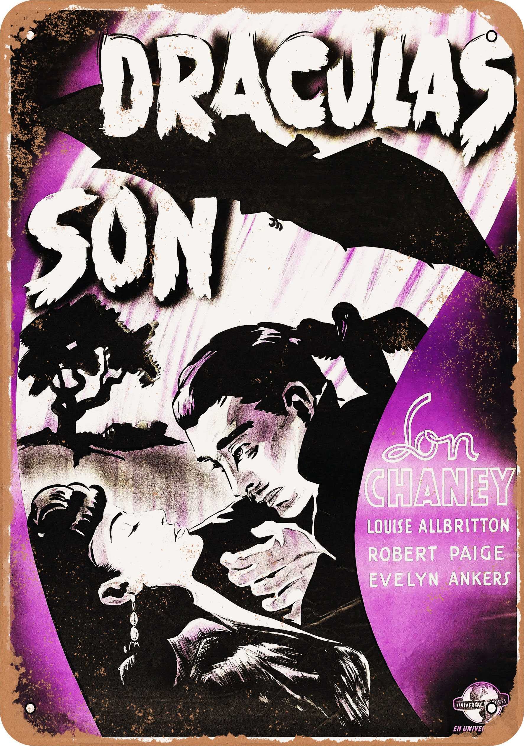 10 x 14 Inch Vintage Metal Sign - Son of Dracula (1943) Classic Horror Movie Wall Decor - Perfect for Home Theater, Man Cave, or Halloween Party Decoration