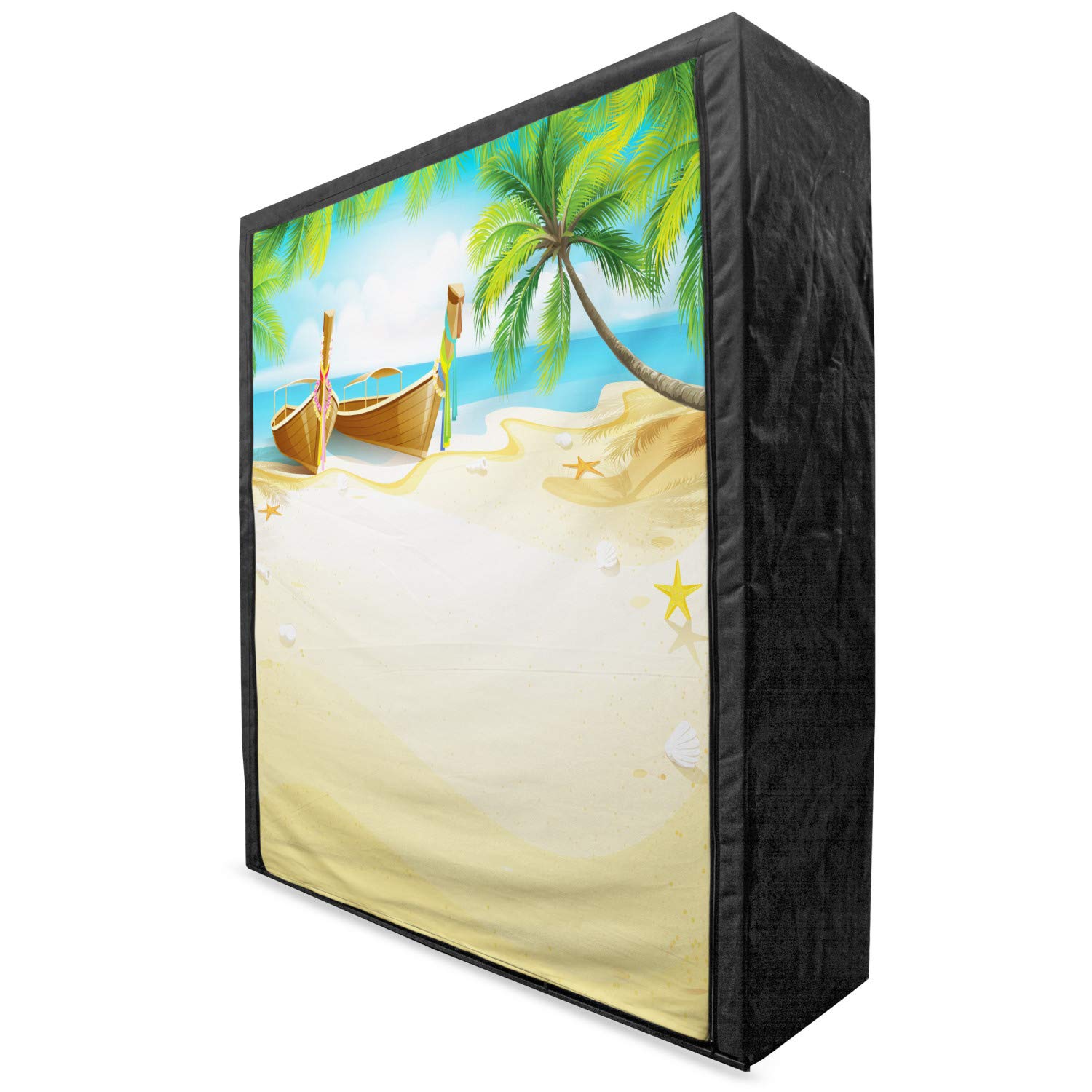 Ambesonne Beach Portable Fabric Wardrobe - Tropical Coconut Tree & Boat Design, 59