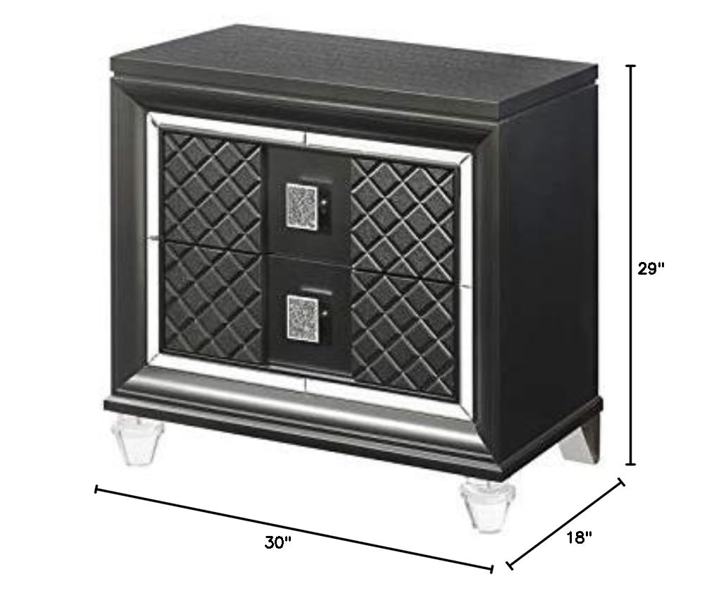 Acme Sawyer 2-Drawer Wooden Nightstand in Metallic Gray - Modern Bedside Table for Bedroom, Living Room & Office - Perfect for Storage & Home Decor
