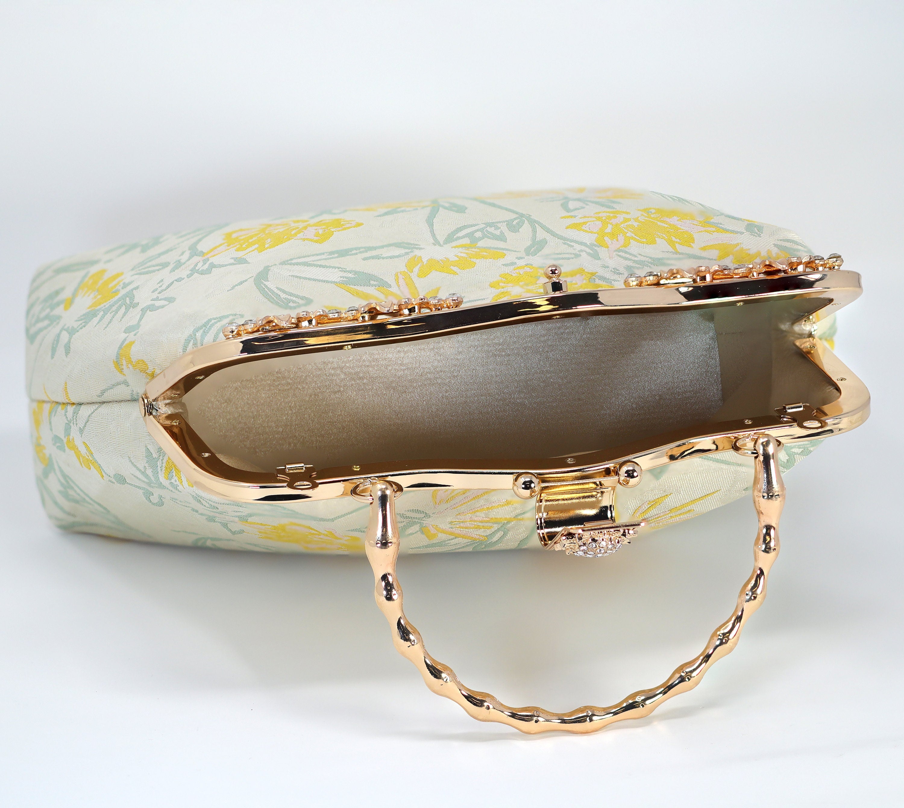 Elegant Gold Yellow Floral Embroidered Wedding Clutch Purse - Vintage Bridal Evening Bag, Statement Crossbody Handbag for Brides, Prom, Cocktail Parties & Special Occasions
