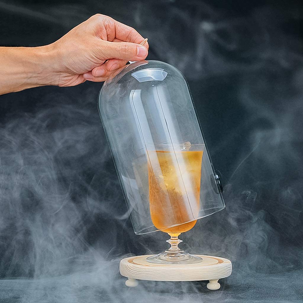 Premium Glass Display Dome Cloche with Wooden Base - 24cm x 15.5cm Cocktail & Food Smoke Infuser for Smoking Drinks - Elegant Glass Bell Hood for Home Bars, Restaurants & Party Serving