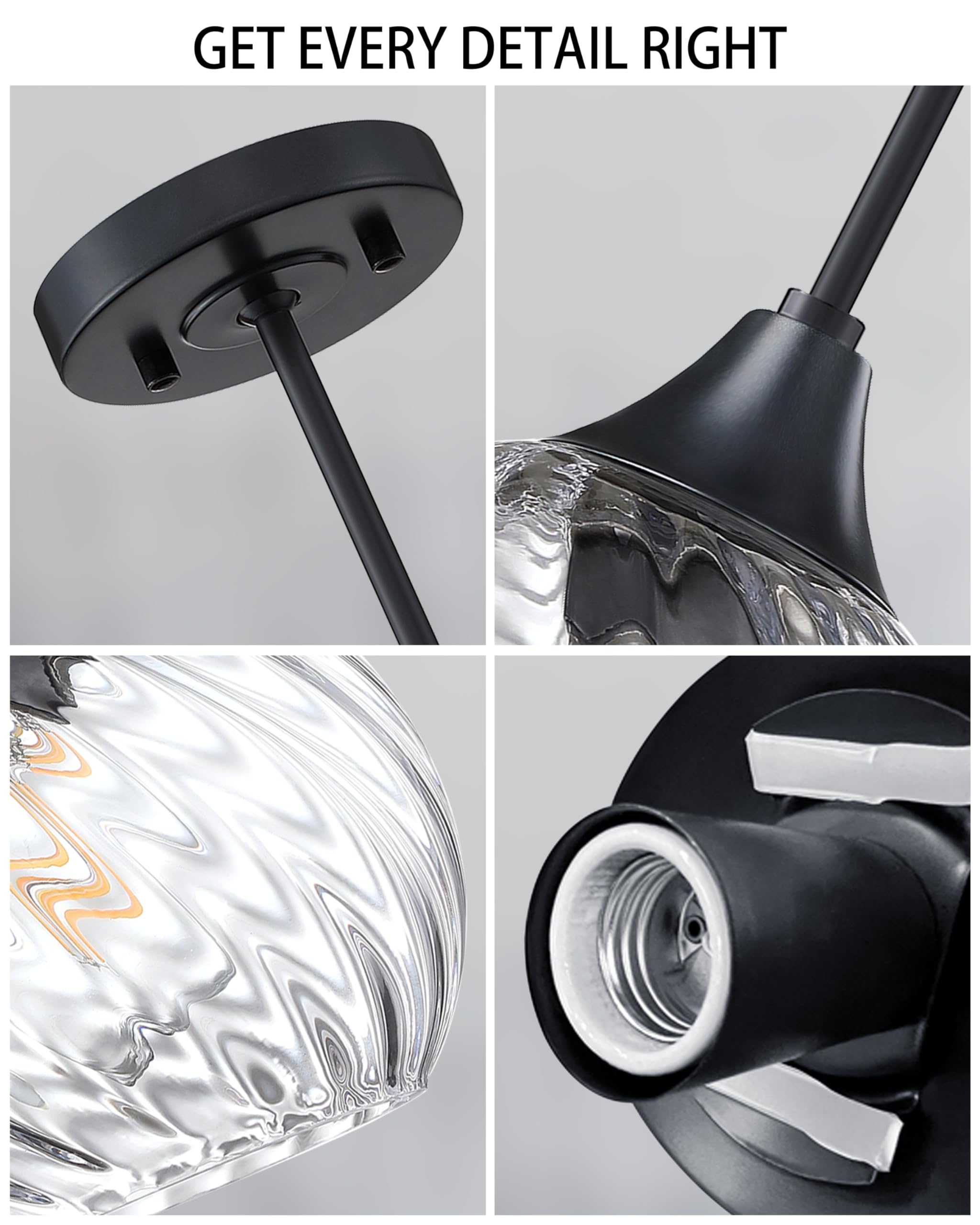3 Pack Black Modern Farmhouse Pendant Lights - 6.3