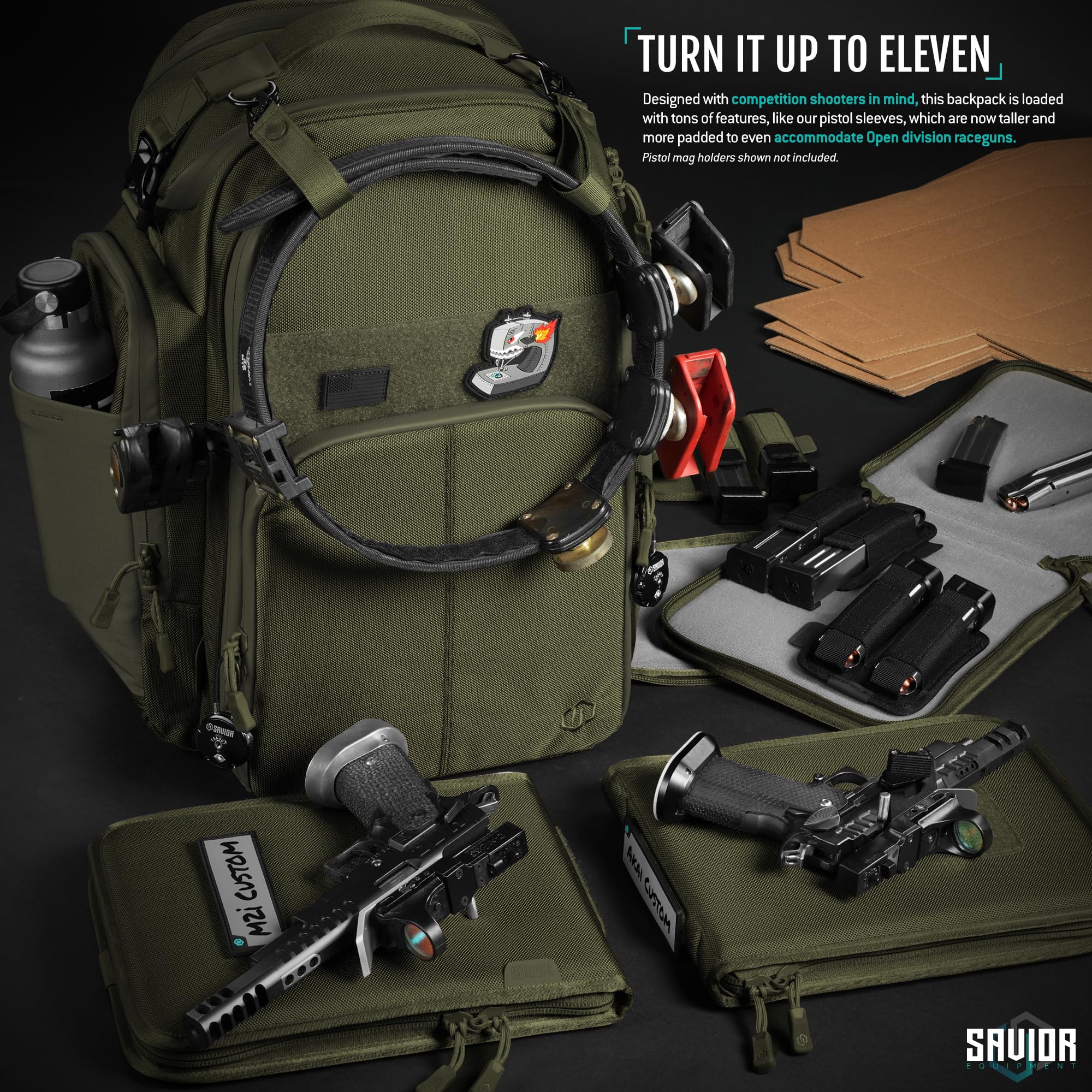 Savior Equipment Pro SEMA Tactical Backpack - Competition Shooting Backpack with 3 Pistol Sleeves for Range, Hunting & Outdoor Activities | Durable Military Backpack for Tactical Gear & EDC