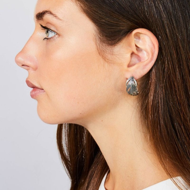 Grainger McKoy Sterling Silver Wide Feather Earrings for Women | Elegant Boho Jewelry | Perfect for Parties, Weddings & Everyday Wear