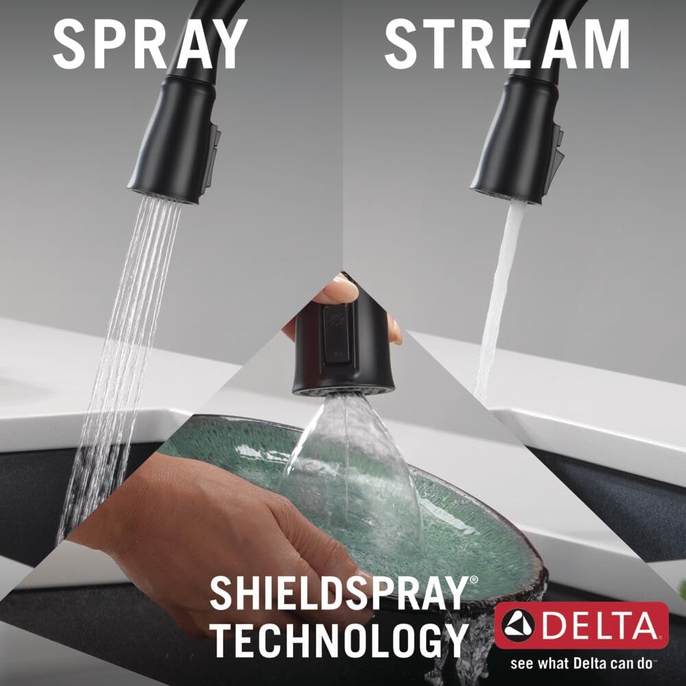 Delta Ophelia Matte Black Kitchen Faucet with Magnetic Docking Spray Head - Pull Down Sprayer for Modern Kitchens | Perfect for Cooking, Washing Dishes & Food Prep (Model 19888Z-BL-DST)