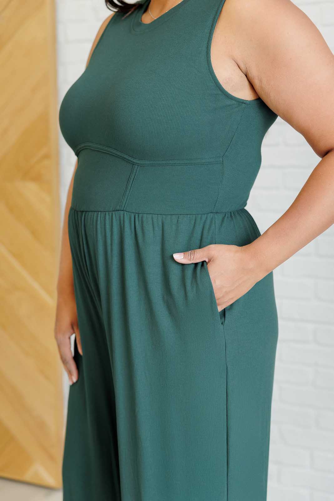 Hilary Wide Leg Jumpsuit for Women - Green Casual Romper with Pockets | Perfect for Summer Outfits, Beach Vacations & Date Nights
