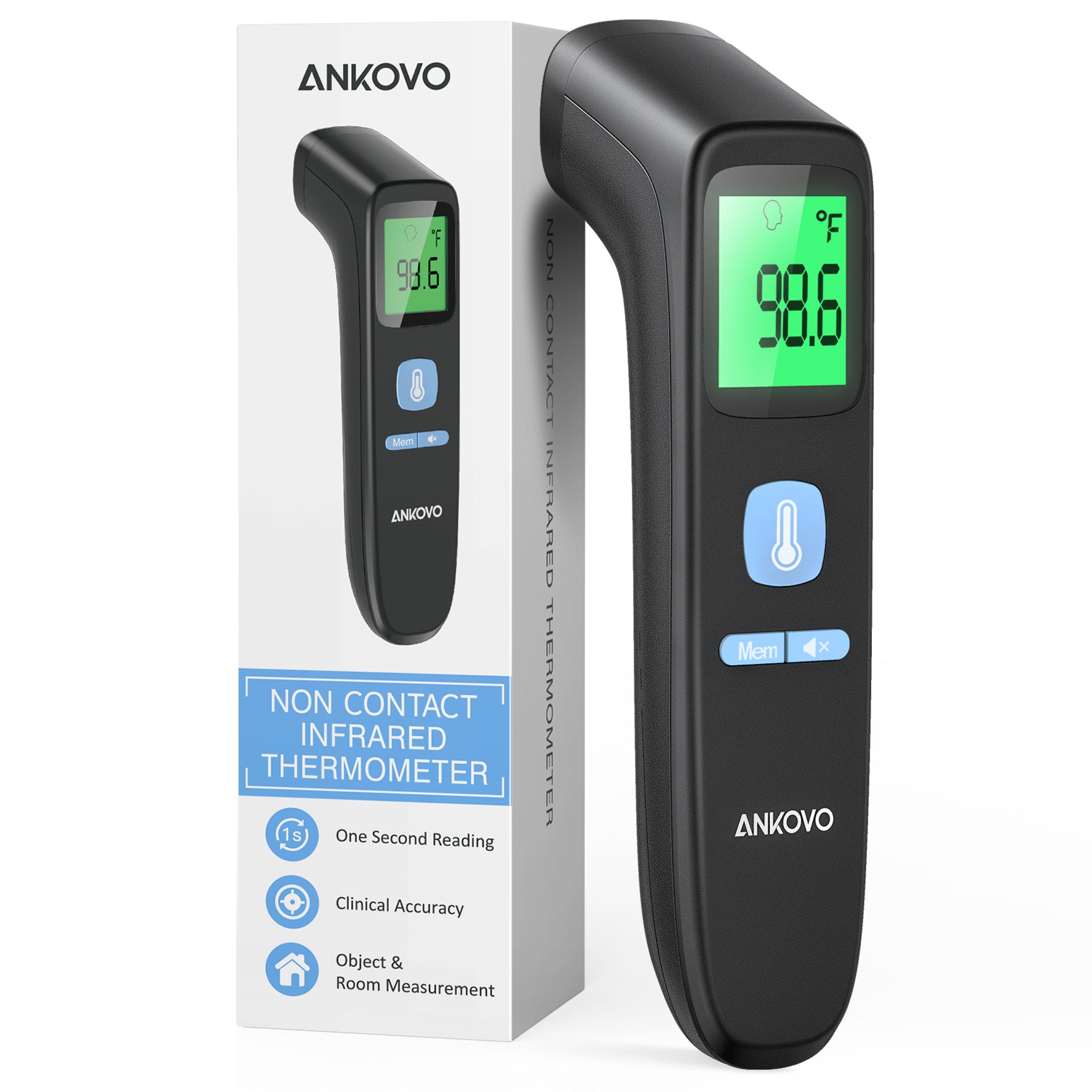 ANKOVO Digital Infrared Forehead Thermometer - Accurate Non-Contact Thermometer for Adults & Kids with 3-Color Backlight & Memory Recall - Perfect for Home, Office, and Travel Use