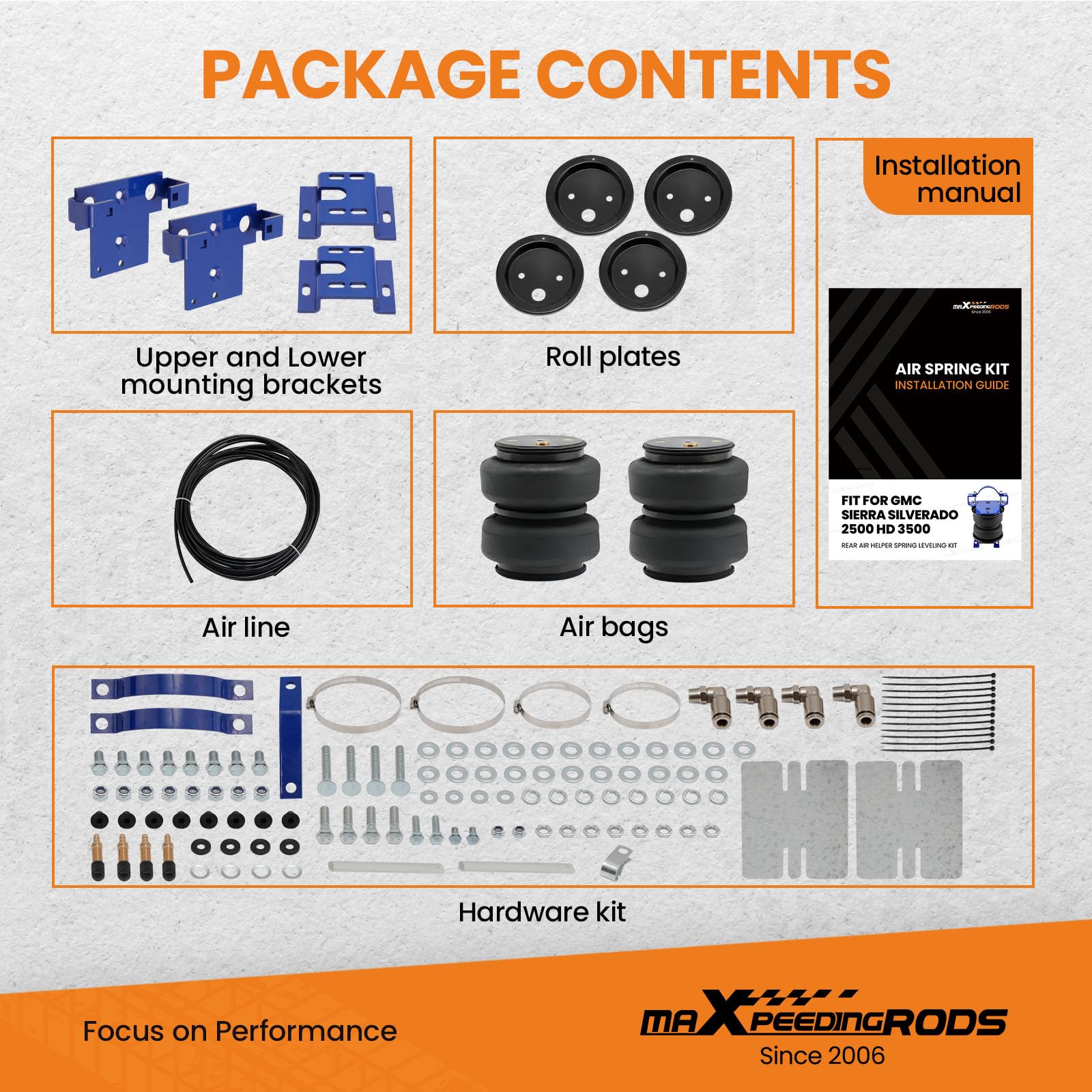 MaXpeedingrods Rear Air Suspension Bag Kit 5000lbs - Compatible with Chevrolet Silverado & GMC Sierra 2500HD/3500HD (2001-2010) | Heavy Duty Air Spring Replacement for Towing & Load Support