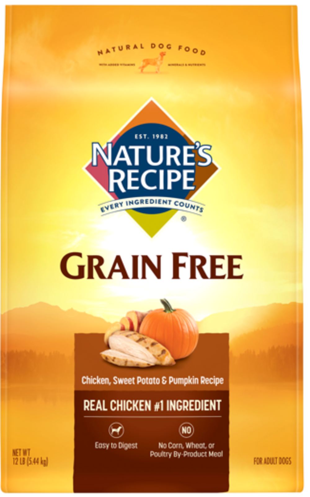 Nature's Recipe Grain Free Dry Dog Food with Chicken, Sweet Potato & Pumpkin - High Protein, Natural Ingredients for Adult Dogs - Perfect for Sensitive Stomachs & Allergies