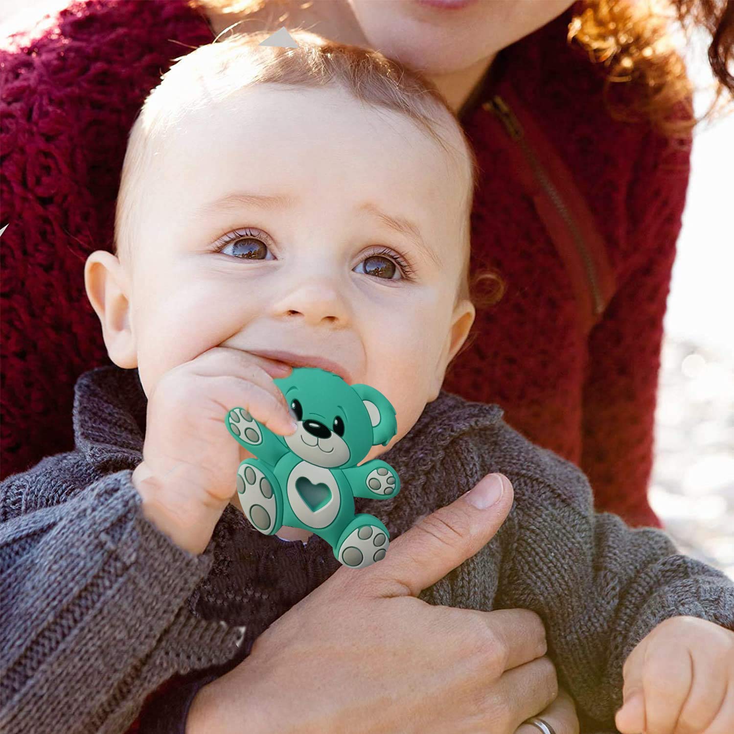 iSWEVEN Teddy Bear Shaped Baby Teether - BPA Free, Food Grade Silicone Chew Toy for Infants 3-12 Months - Soothes Teething Pain & Gum Discomfort - Perfect for Home, Travel & Daycare Use (Green)