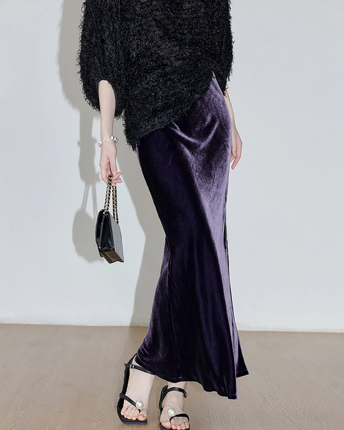 Luxury Silk Velvet Maxi Skirt with High Side Slit - Elegant Evening Dress for Women | Perfect for Parties, Weddings & Special Occasions