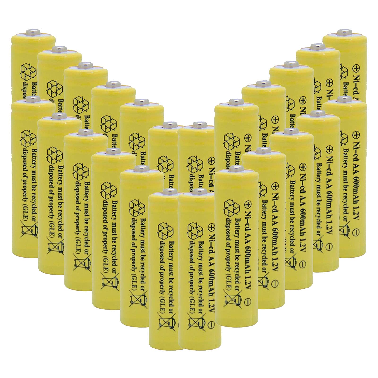 600mAh 1.2V NiCd Rechargeable AA Batteries (24-Pack) - for Solar Lights, Garden Lights, Remote Controls, Computer Mice - Long Lasting Power for Outdoor & Indoor Use