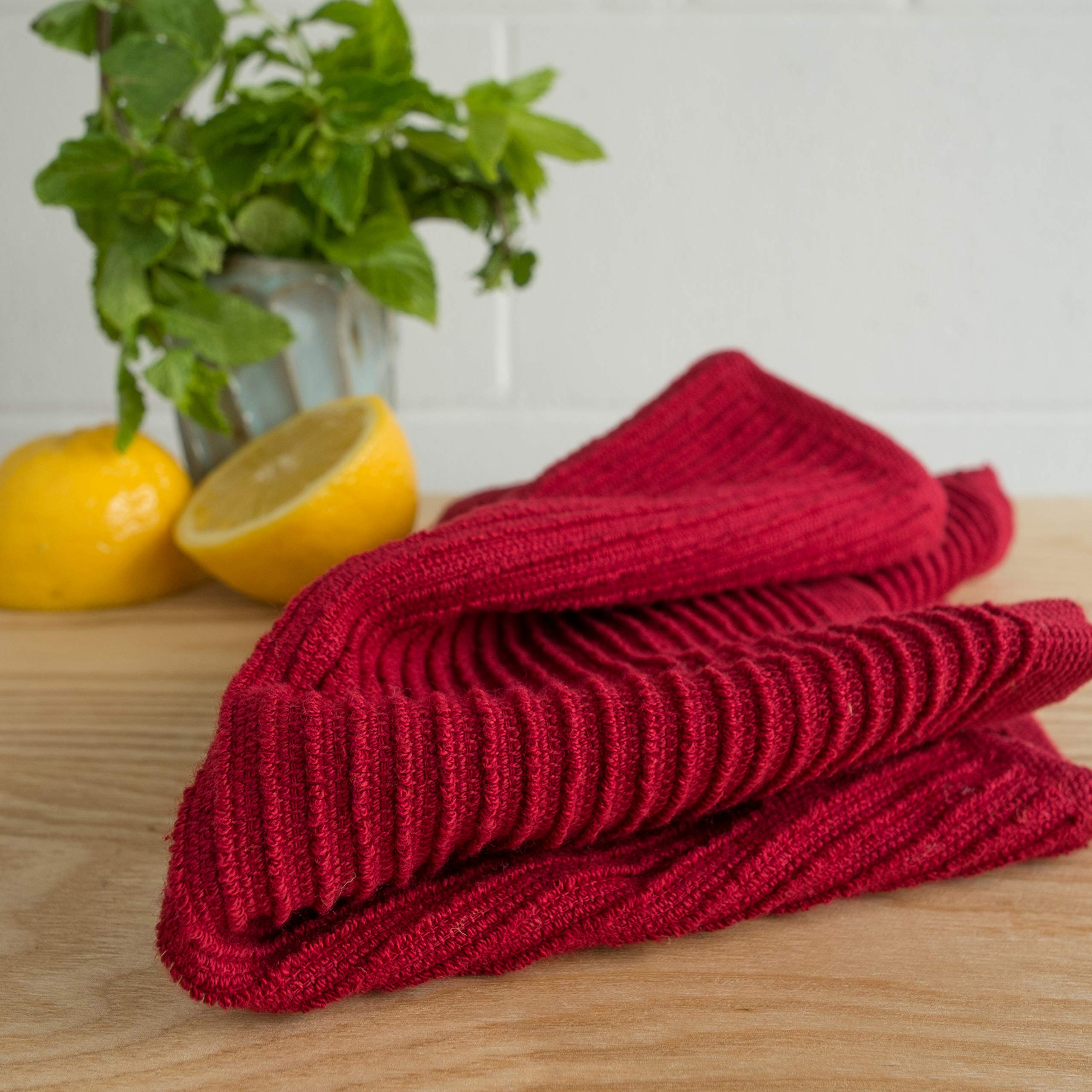 Now Designs Ripple Kitchen Dishcloth Set of 4 - Super Absorbent & Quick-Drying Dish Towels for Washing Dishes, Cleaning Countertops & Kitchen Surfaces - Carmine Red