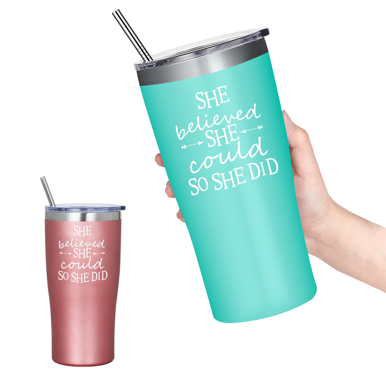 Inspirational 'She Believed She Could So She Did' Tumbler - Graduation Gift for Women, Girls, College Students - Motivational New Job & Congratulations Present - Perfect for Office, School & Daily Use (Mint)