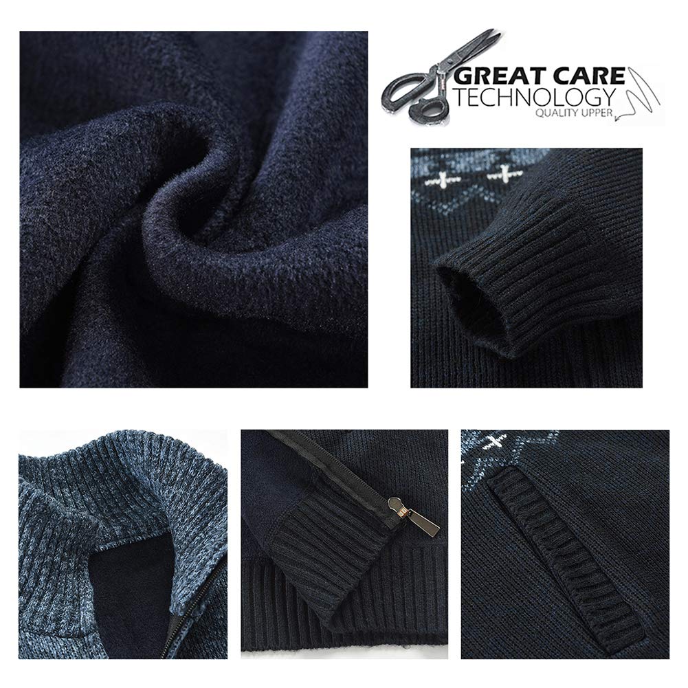 YOUTHUP Men's Knitted Cardigan - Fleece Lined Winter Sweater with Pattern Design, Warm Thick Coat for Cold Weather | Perfect for Outdoor Activities, Office Wear & Casual Outfits