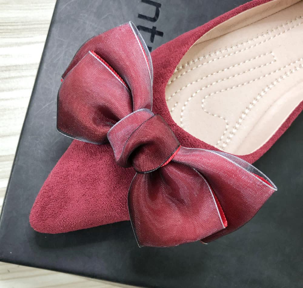 WENJIAZHIZHI Women's Bow-Knot Ballet Flats - Microsuede Pointed Toe Slip-On Shoes | Comfortable & Dressy for Work, Party & Casual Wear