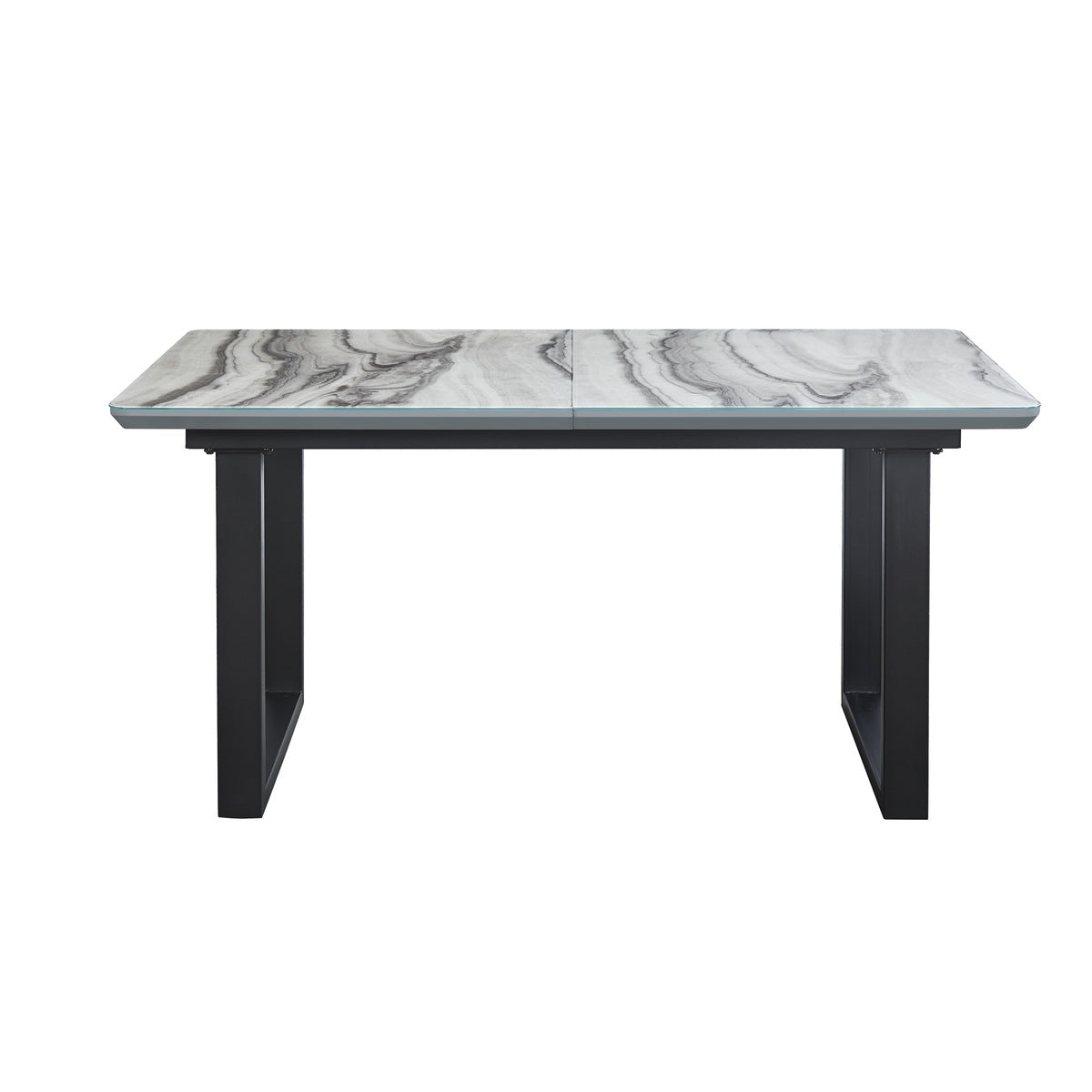 Grey & White Faux Marble Extendable Dining Table with Self-Storing Leaf - Perfect for Small Spaces & Entertaining Guests